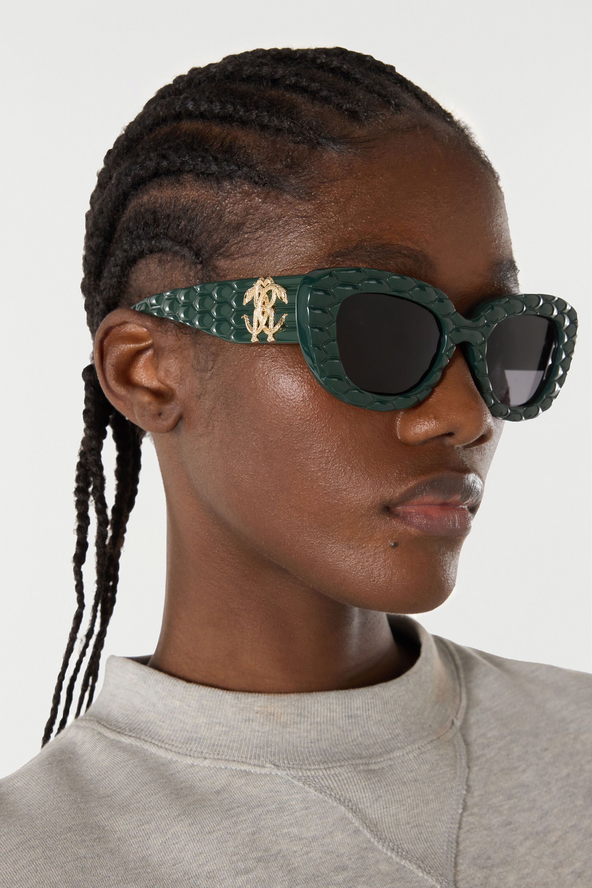 RC Sonnenbrille mit breiter, auffälliger Cat-Eye-Vorderseite SHINY FULL GREEN UALD01-ID196