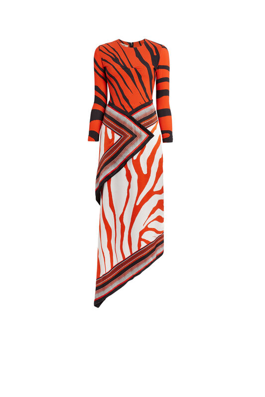 RC Animal foulard print silk dress CADMIUM/BLACK HQT121-SZM15