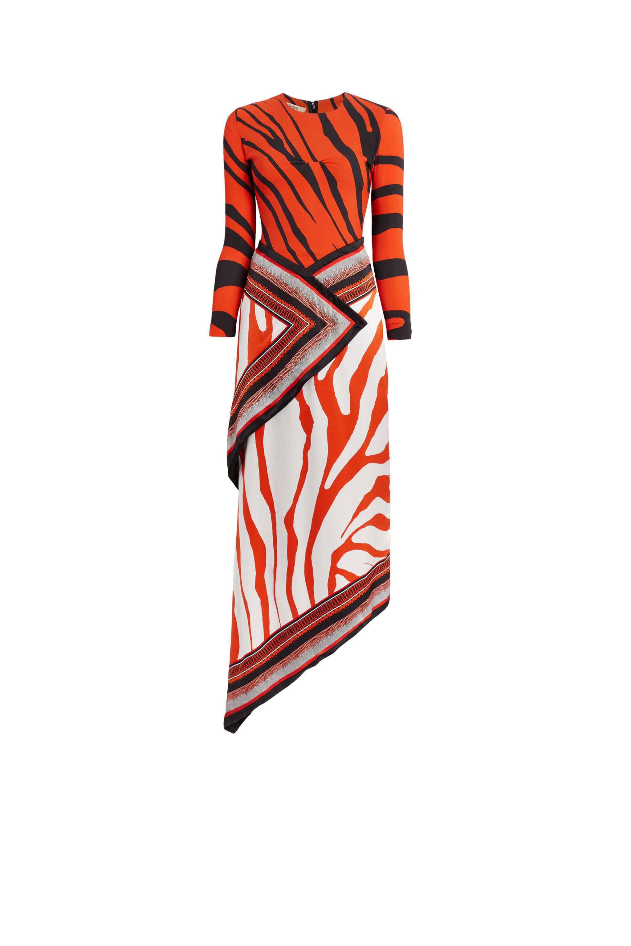 RC Animal foulard print silk dress CADMIUM/BLACK HQT121-SZM15