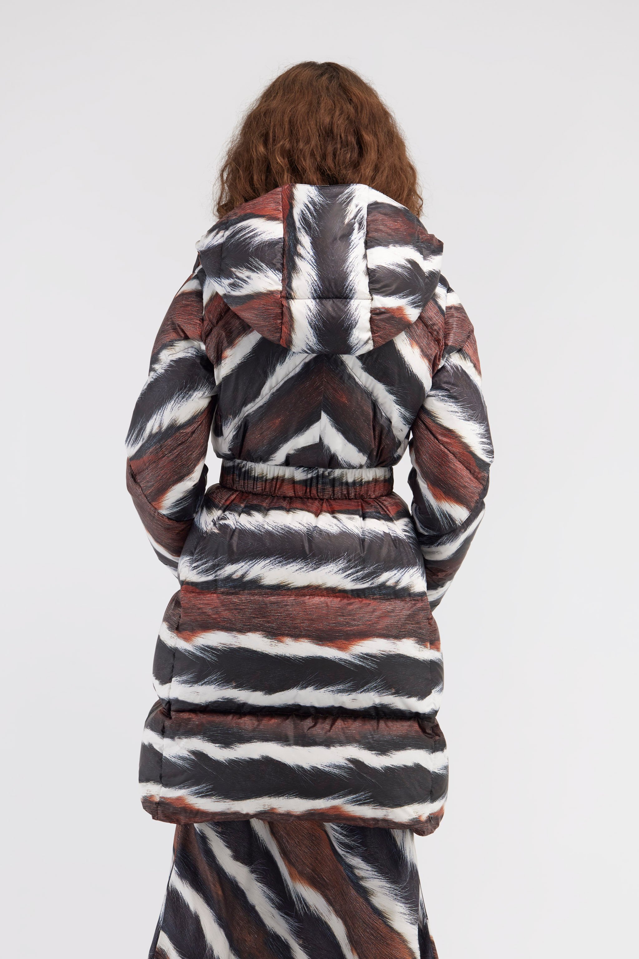 RC Piumino stampa Animalier con cintura Marrone scuro/Bianco RKT801-SRH33