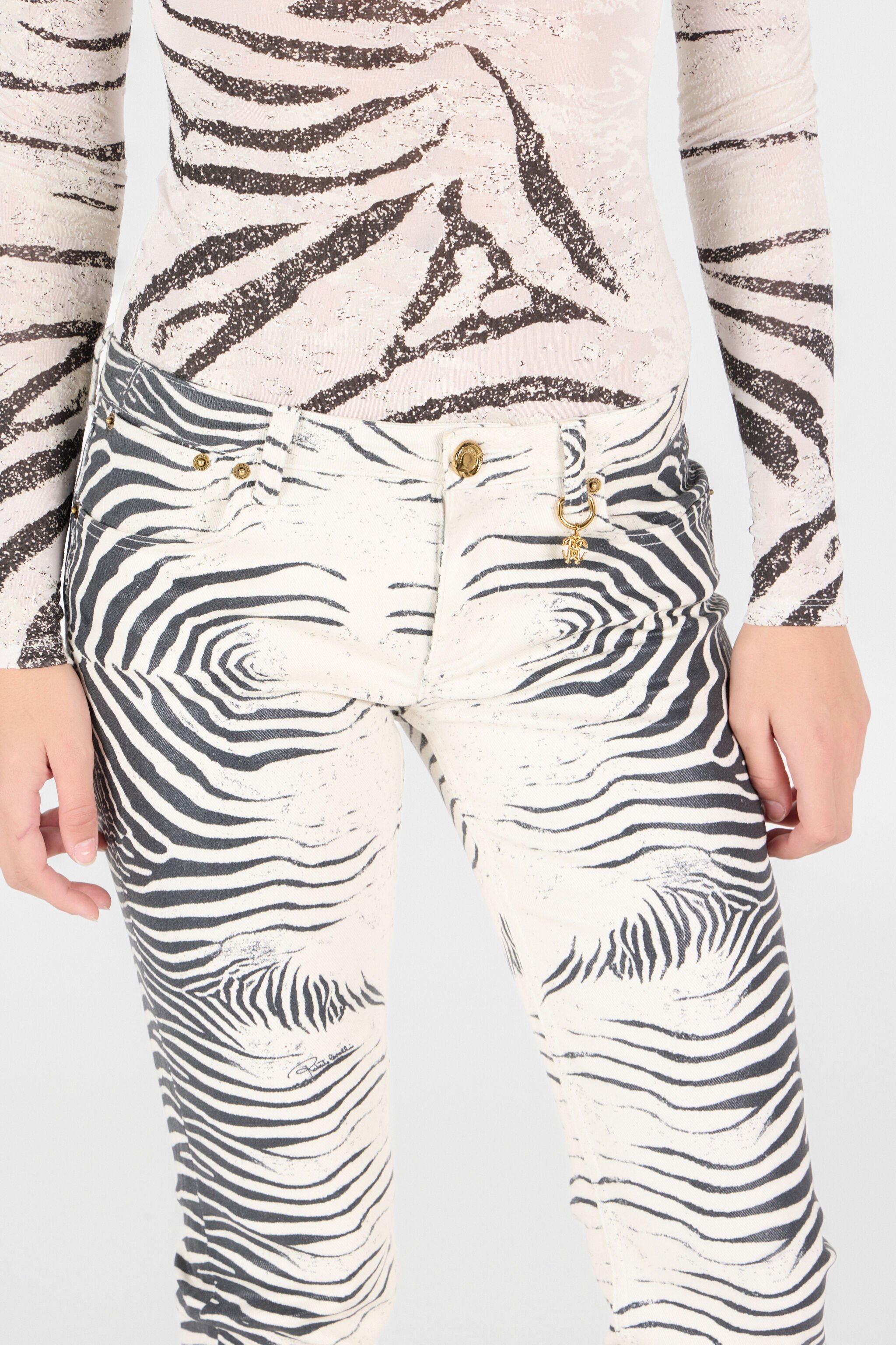 RC Pants With White Tigress Print Black/White UKJ220-DAN49