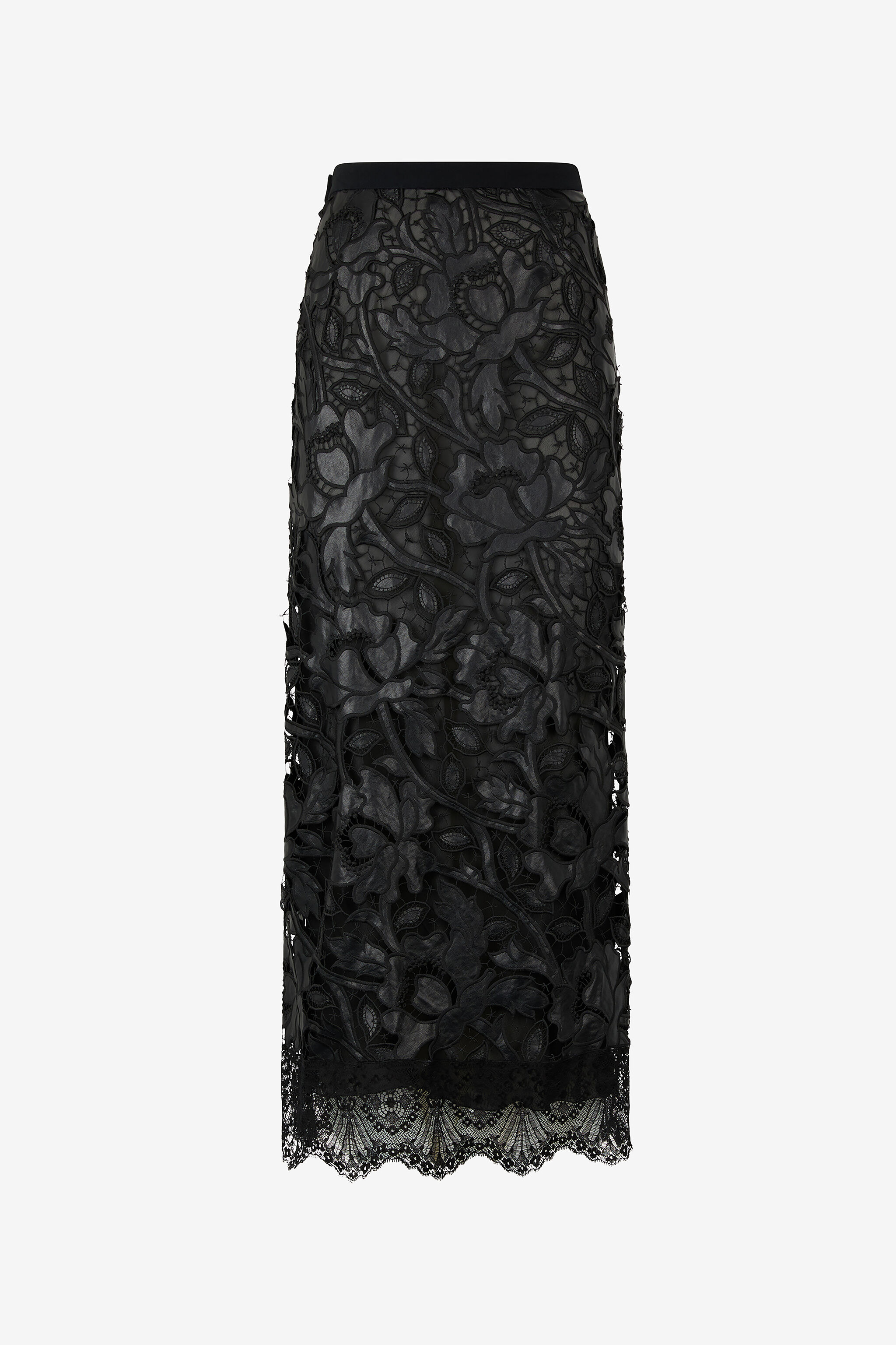 RC Long Skirt with All-Over Floral Motif Black VQT305-FT051