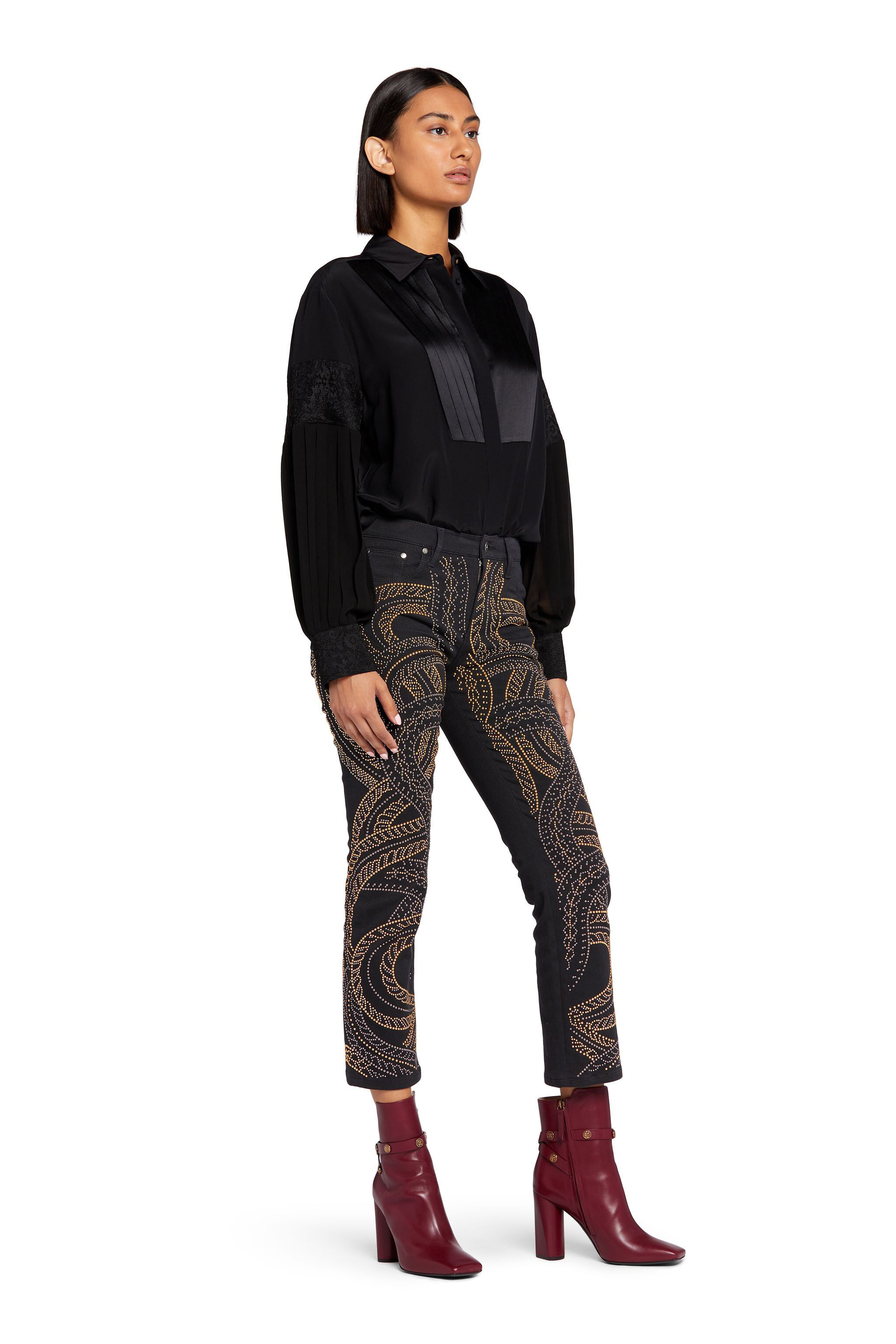 RC Pleated Lace-Insert Silk Shirt Black JQT706-FY052