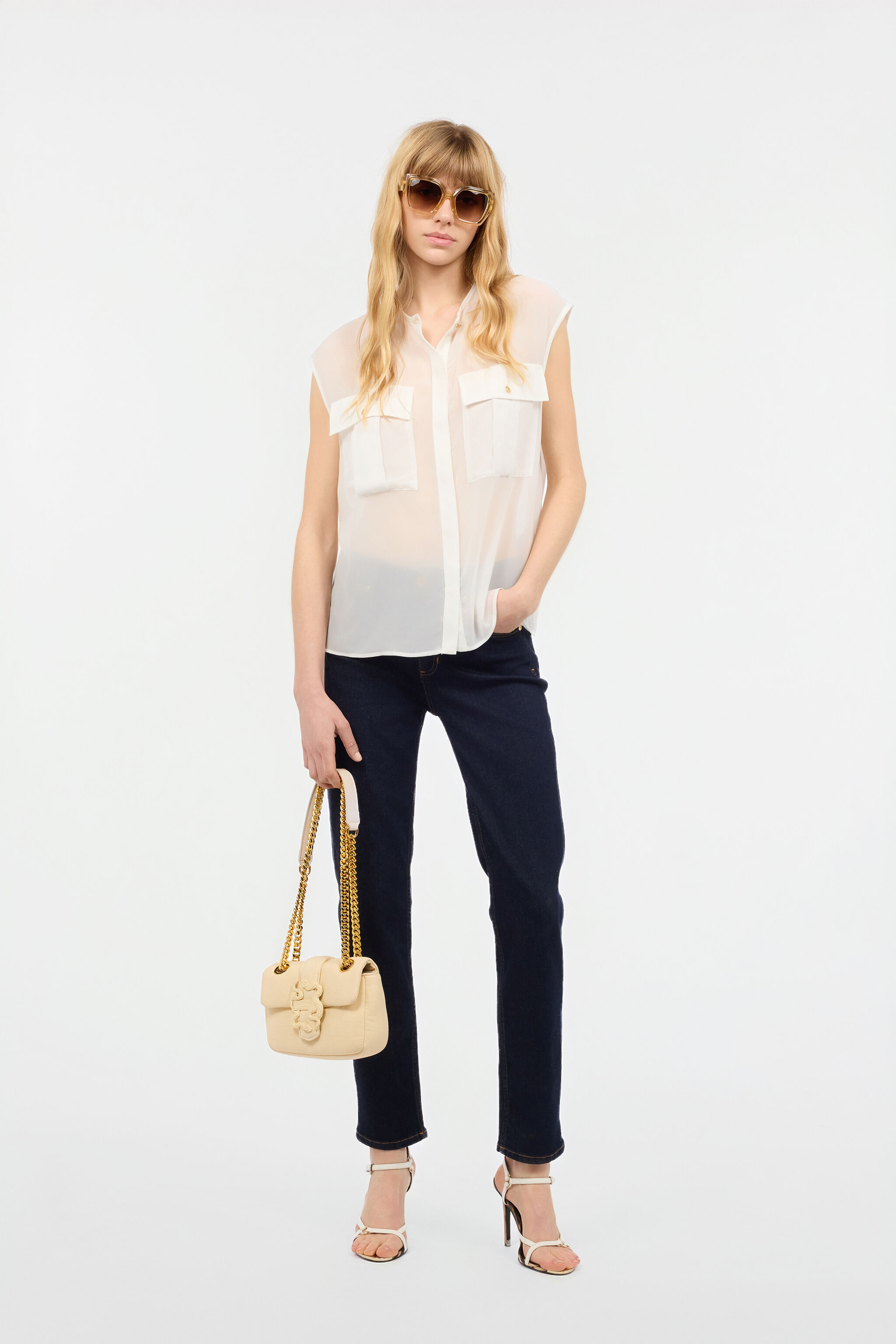 JC Top Smanicato See-Through Bianco UFT154-UF220