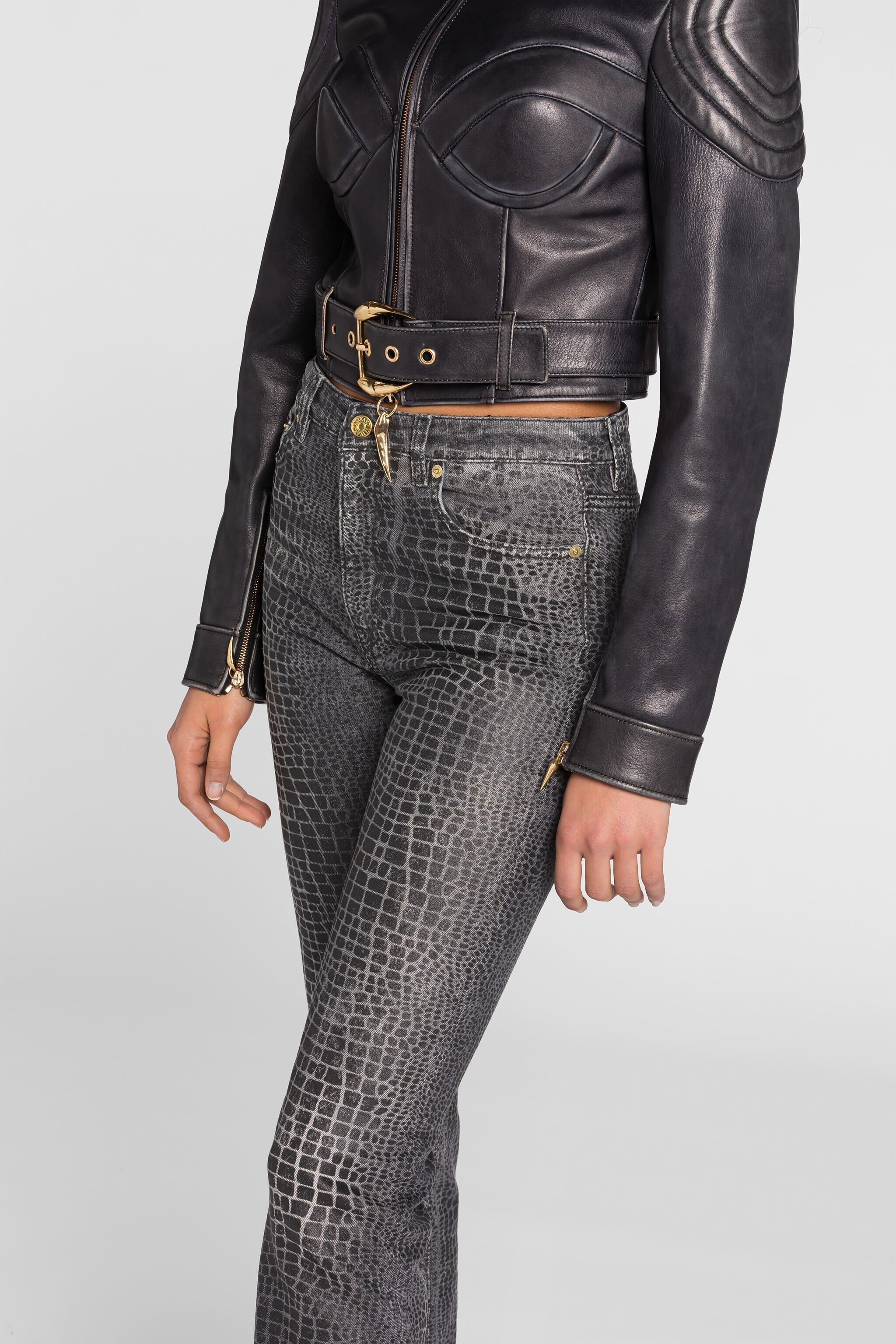 RC Crocodile-Print Straight-Leg Jeans Black PKJ218-DN008