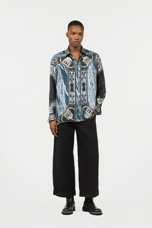 RC Shirt With Marble Print And Embellishments Dark blue URT723-4QN63