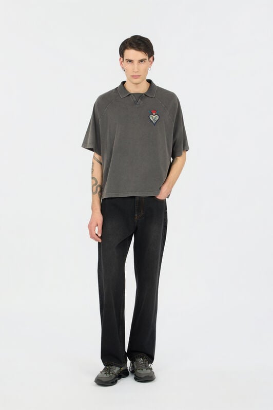 JC Grey Polo Shirt With Embroidered Detail BLACK WFT065-WF095