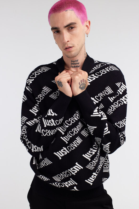 JC Just Cavalli Logo Jacquard Pullover Negro/Blanco RRM657-RR151