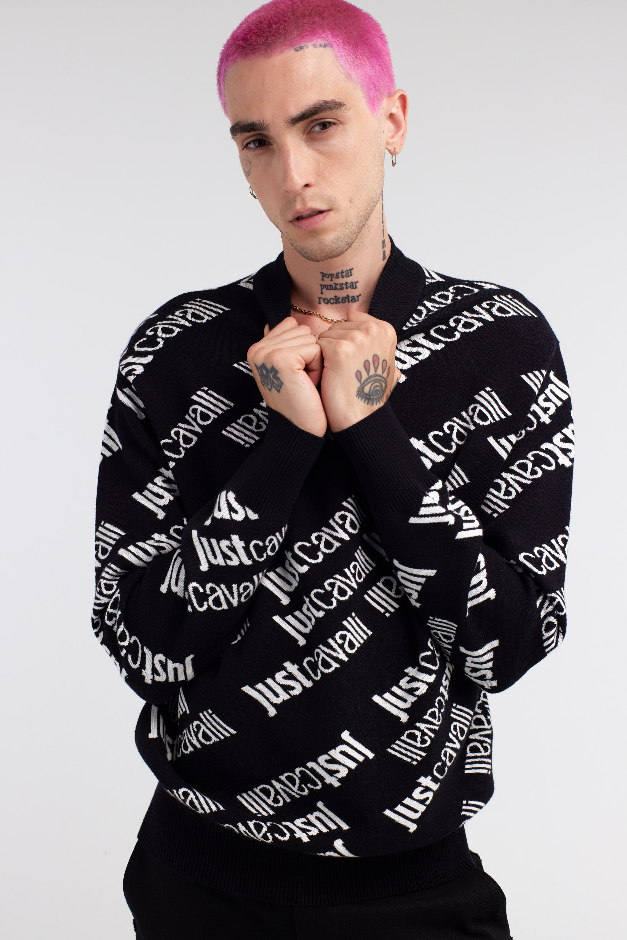 JC Just Cavalli Logo Jacquard Pullover Negro/Blanco RRM657-RR151