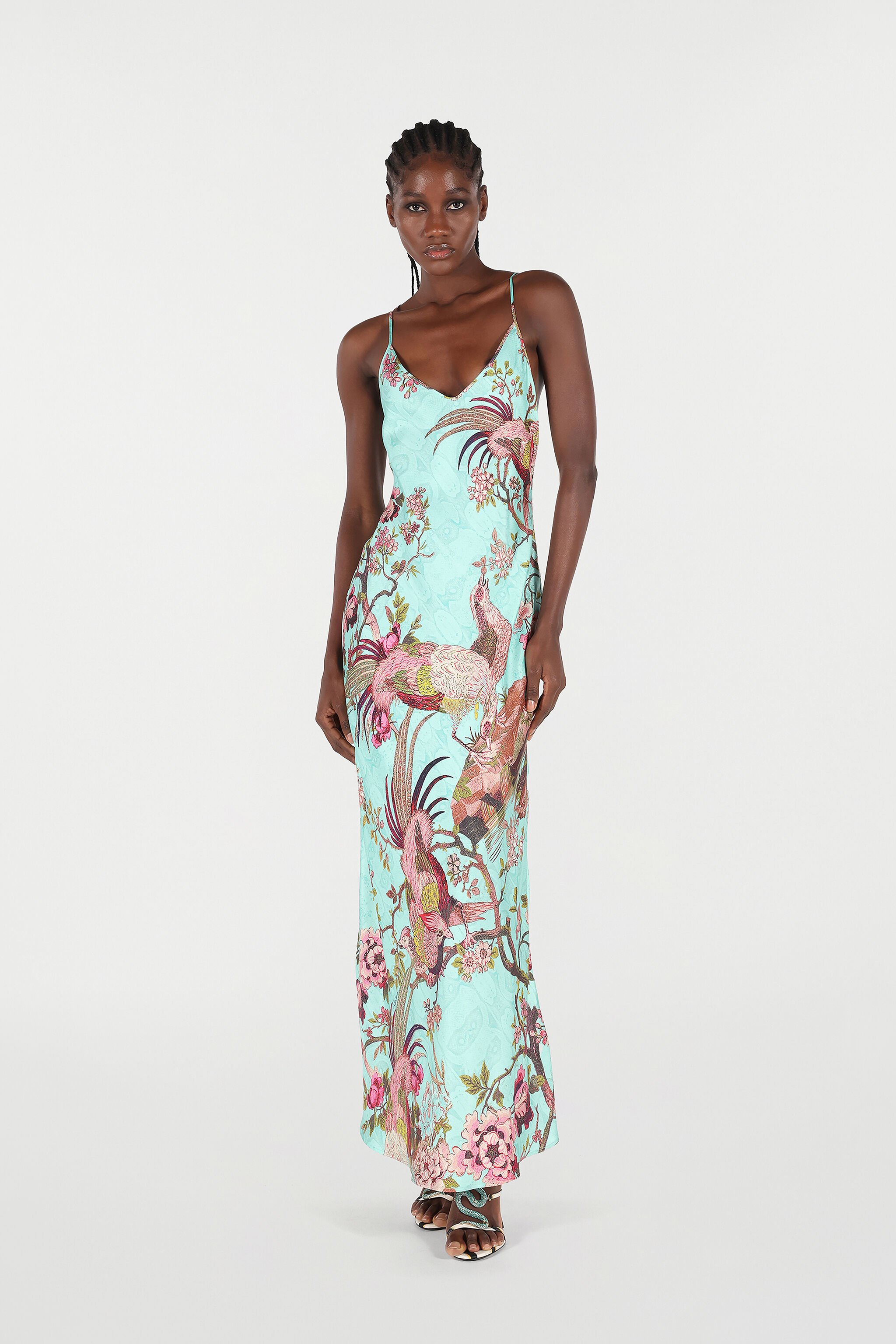 RC Slip Dress with Floral Print Blue/Pink VKT102-OZP76