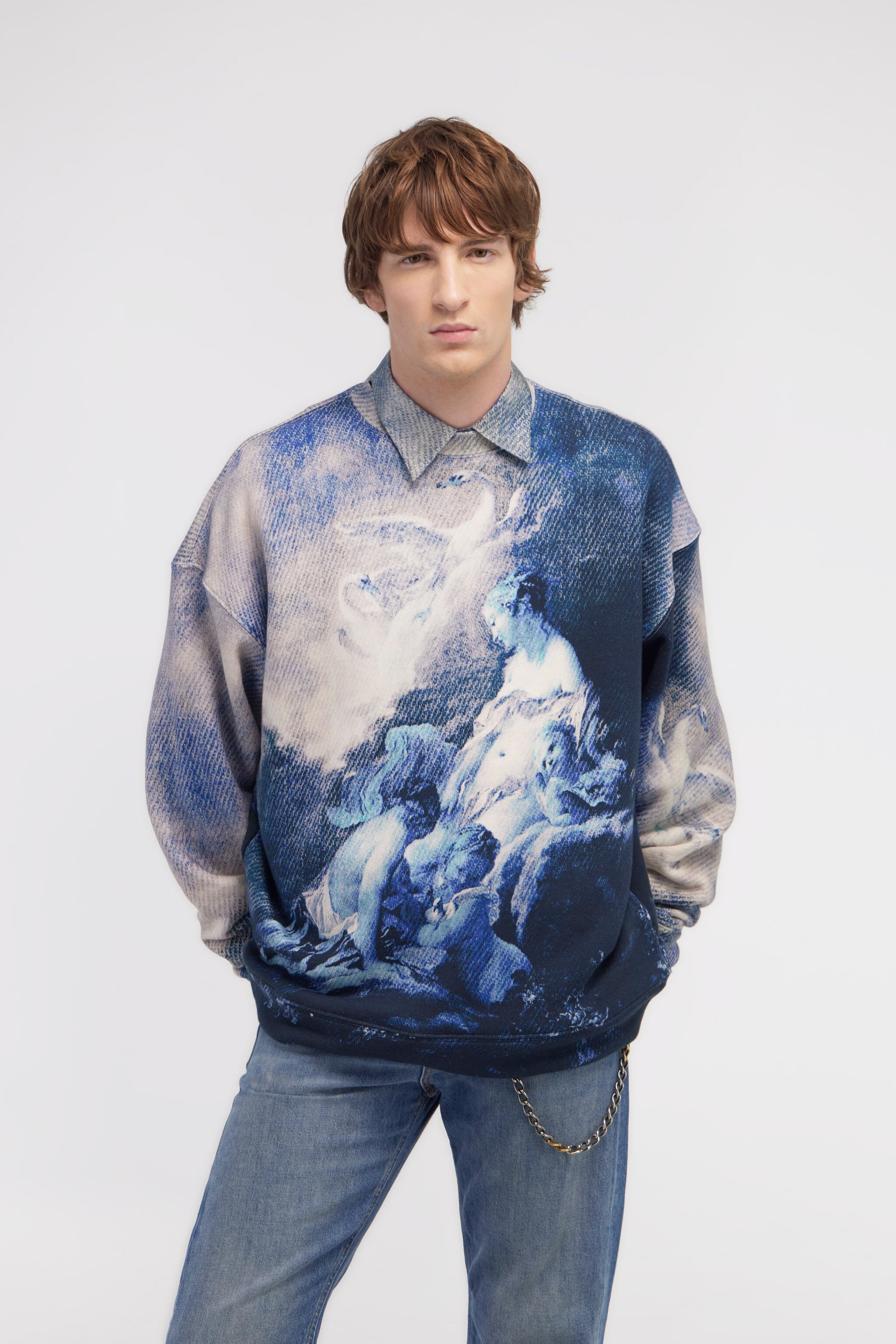 RC Sweatshirt with Denim Wild Leda print Dark blue RMT68B-5OI35