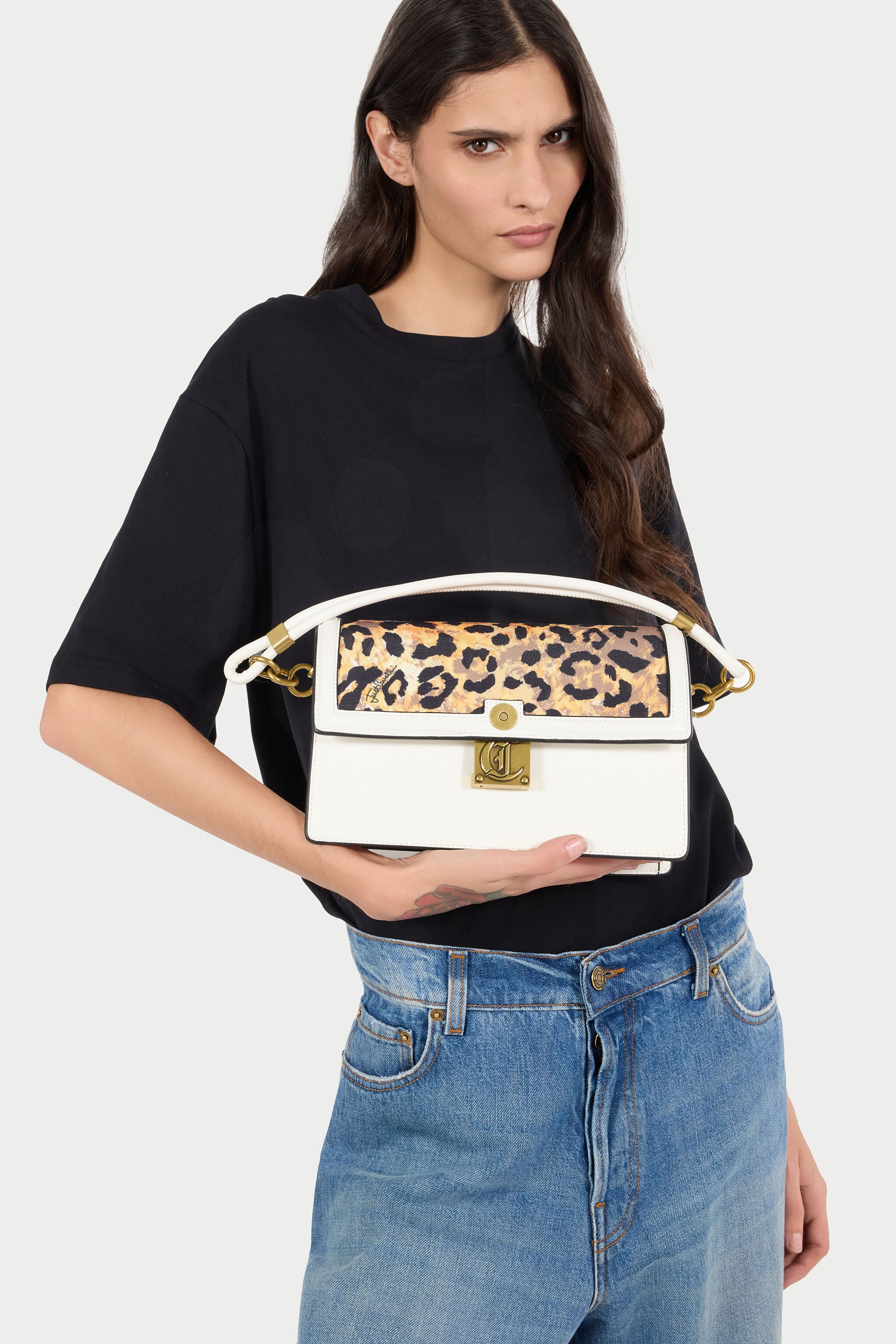 JC Sac À Imprimé Jaguar Skin Et Monogramme JC White, Gold SFB137-SF629