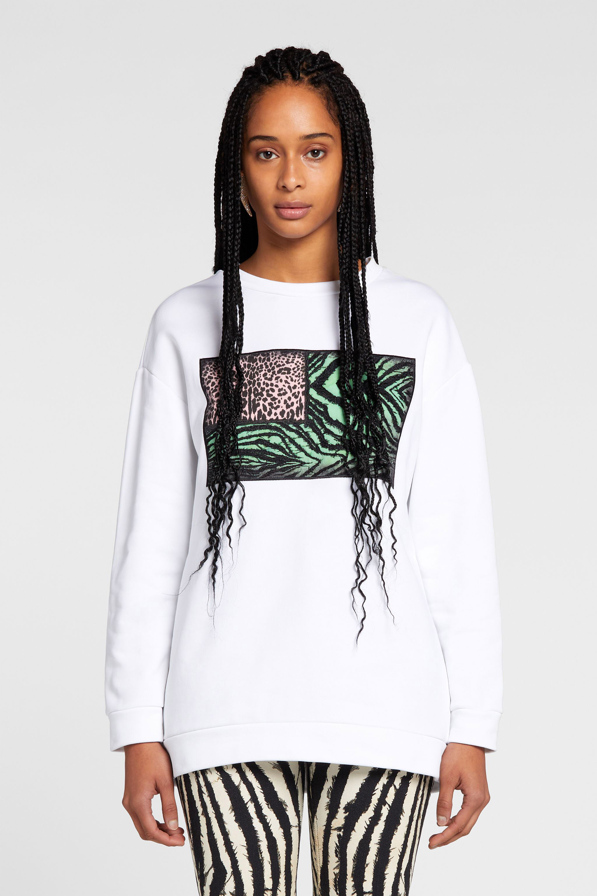 RC Animalier Patchwork-Print Appliqué Sweatshirt White OKT66D-CF050