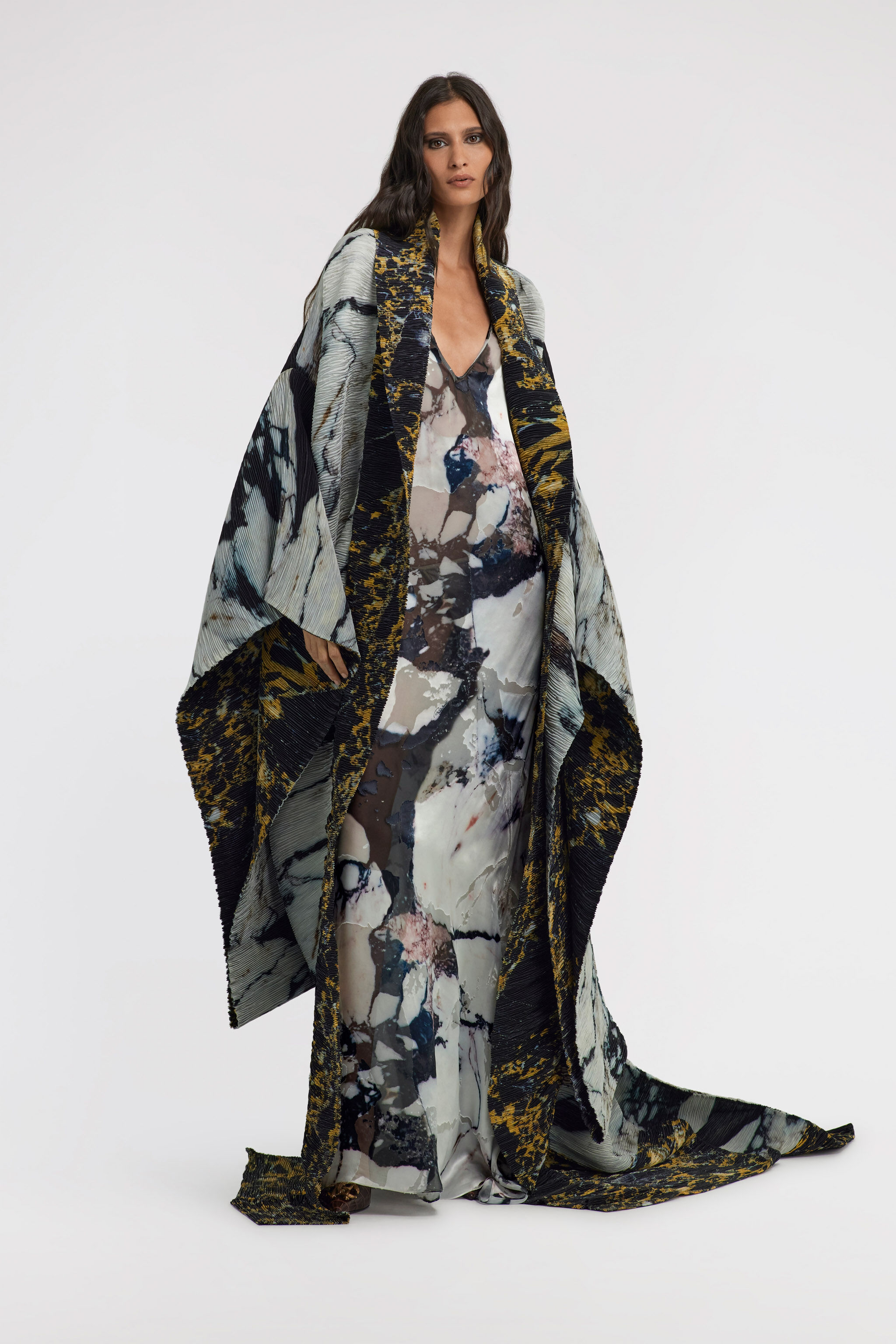 RC Marble print long Dress Schwarz/Weiß TWT124-HEN18