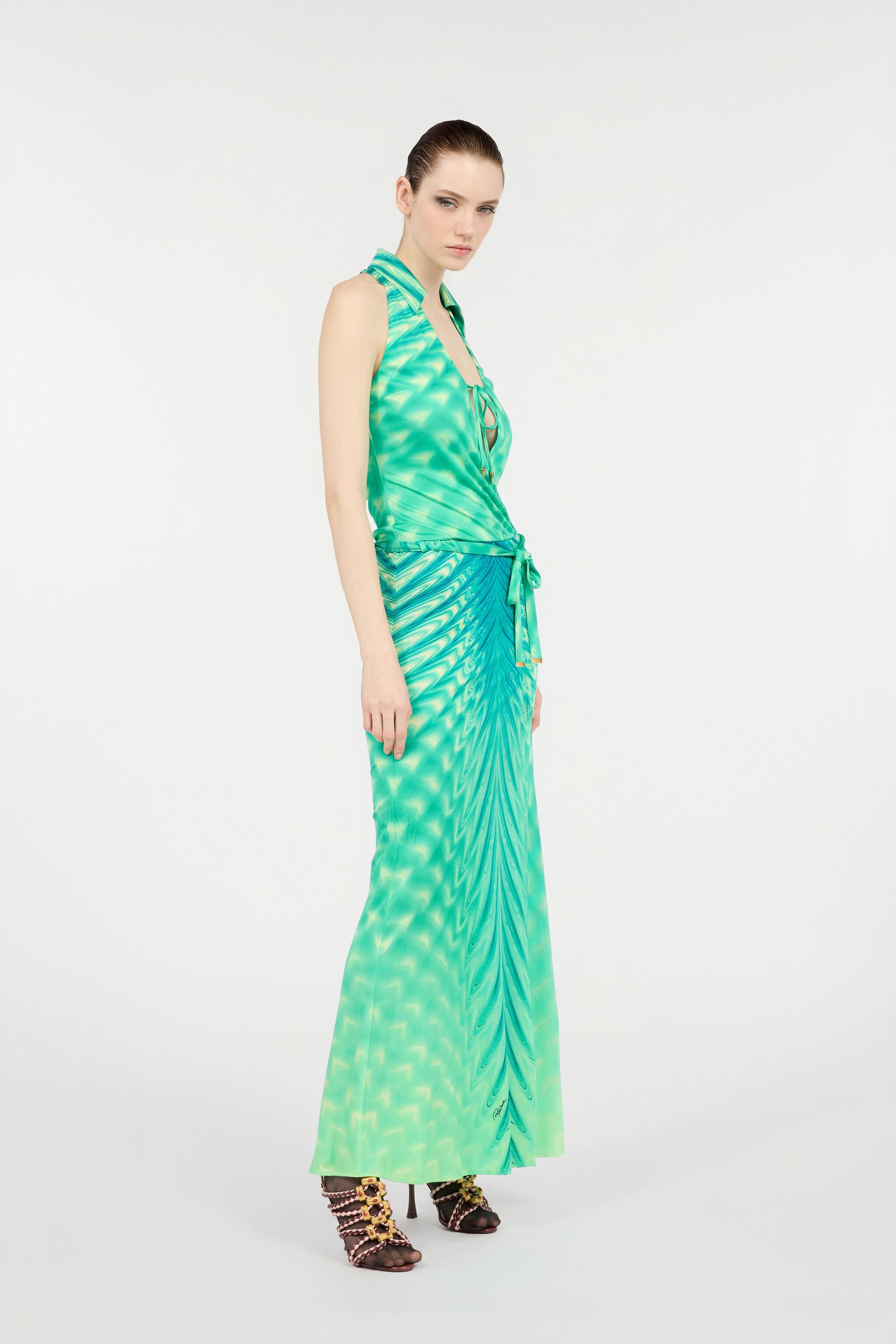 RC Long Dress with Optical Glass Print Light green UKT105-JRN47