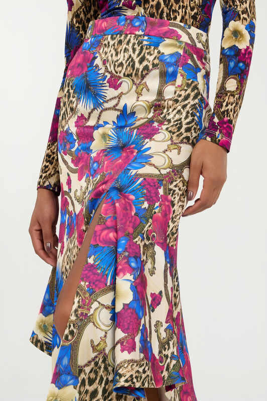 JC Falda Midi Estampado Flower Leo 700 BEIGE + 343 CILI VFT166-VF279
