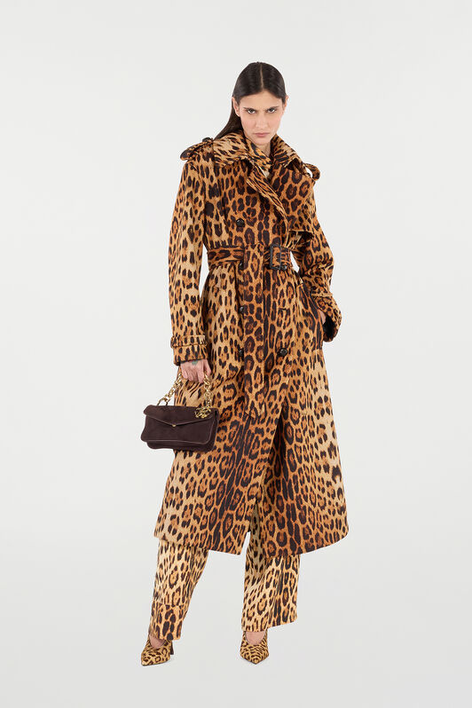 RC Long Trench Coat with Jaguar Skin Print Braun VKT503-HEP73