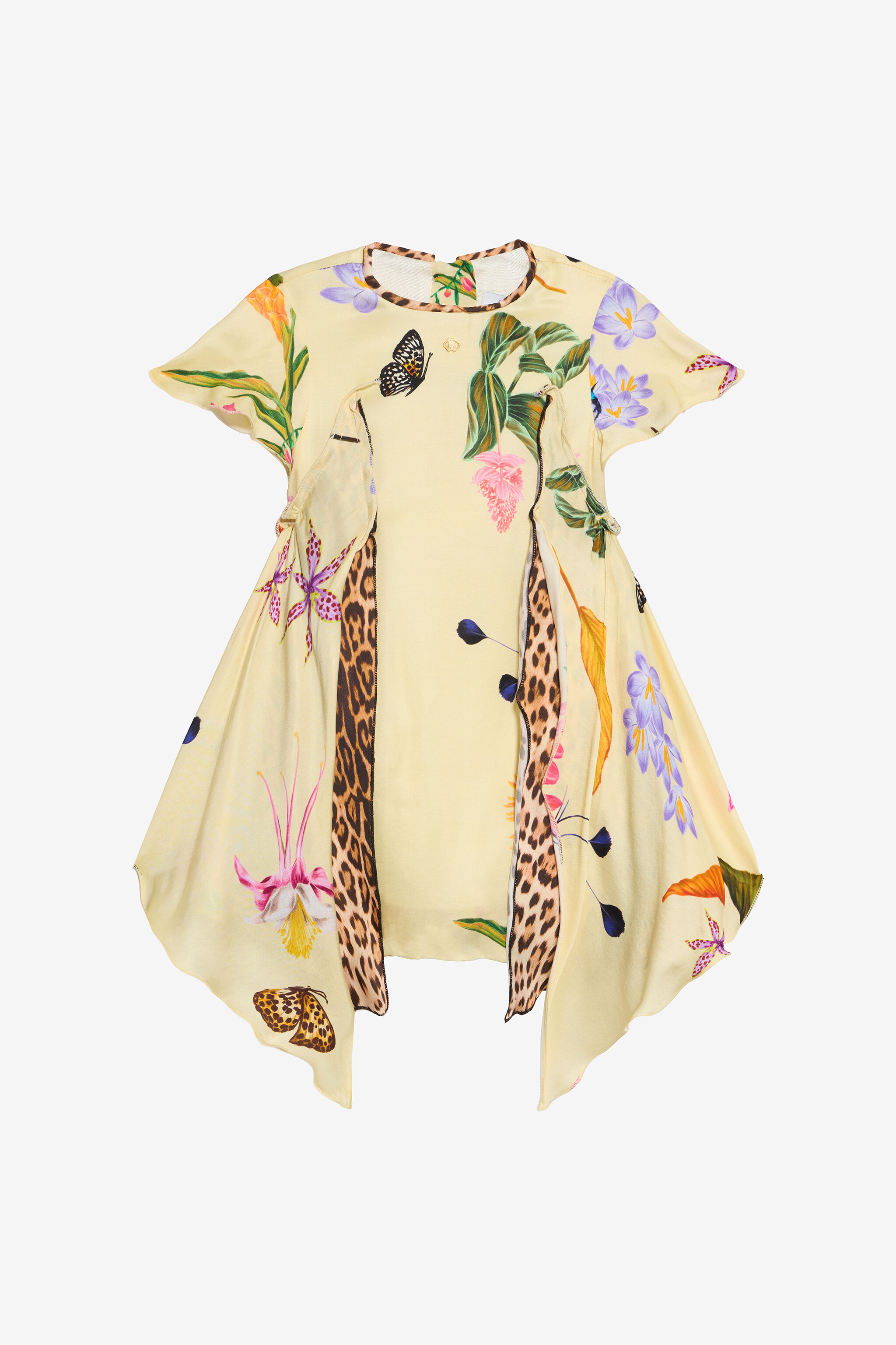 JU Yellow Dress with Tropical and Jaguar Skin Print YELLOW VJT112-6DP32