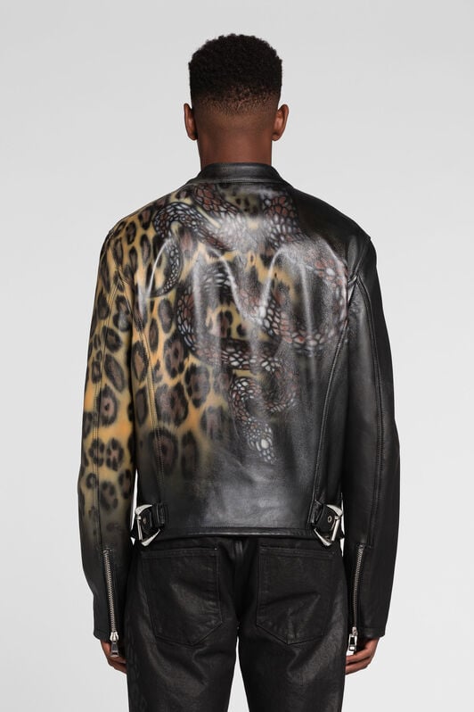 RC Leopard print leather bomber jacket Black QRP811-PFF22