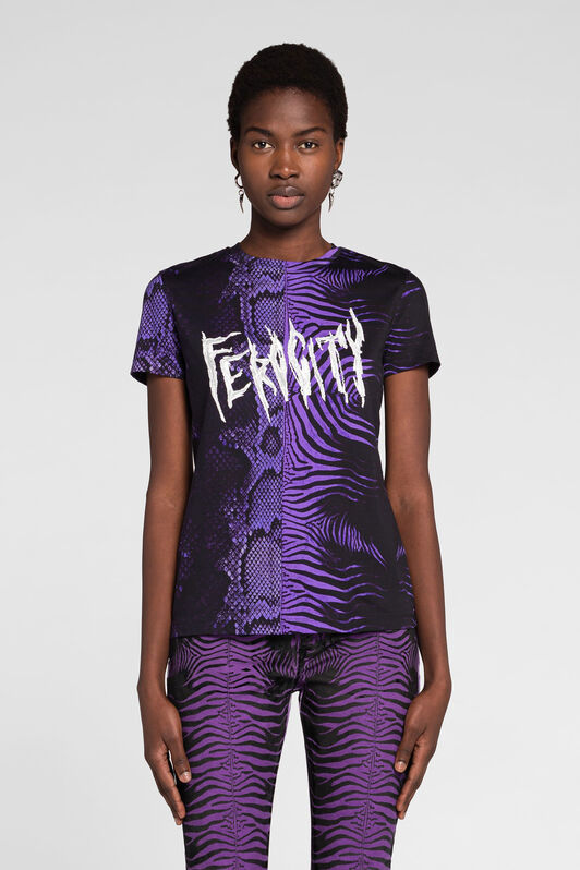 RC Slogan-Print Cotton T-Shirt Purple PQT60A-JD060