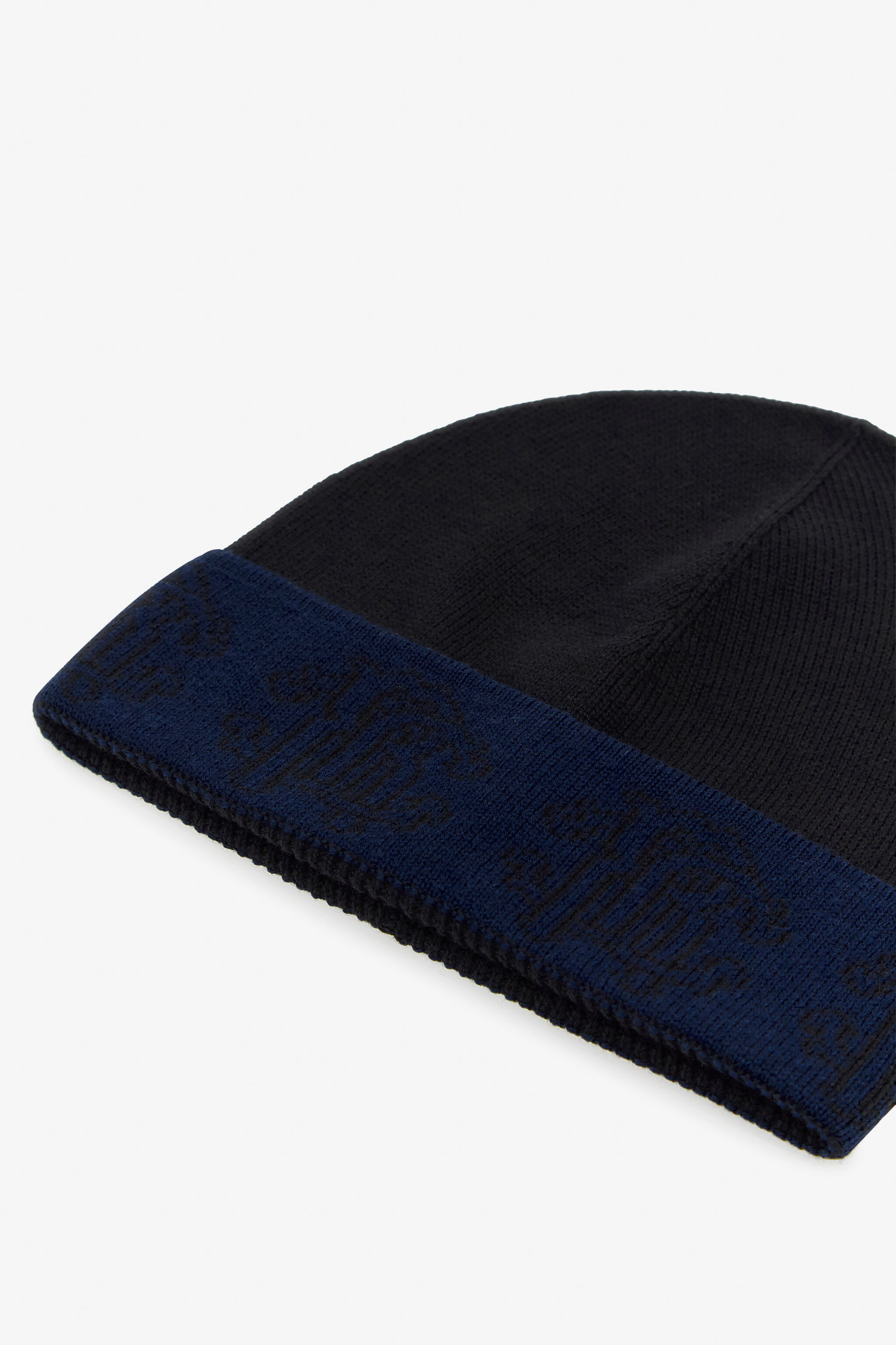 RC Schwarze Wollmütze Beanie mit Logoband Dunkelblau NOZ00E-MQ014