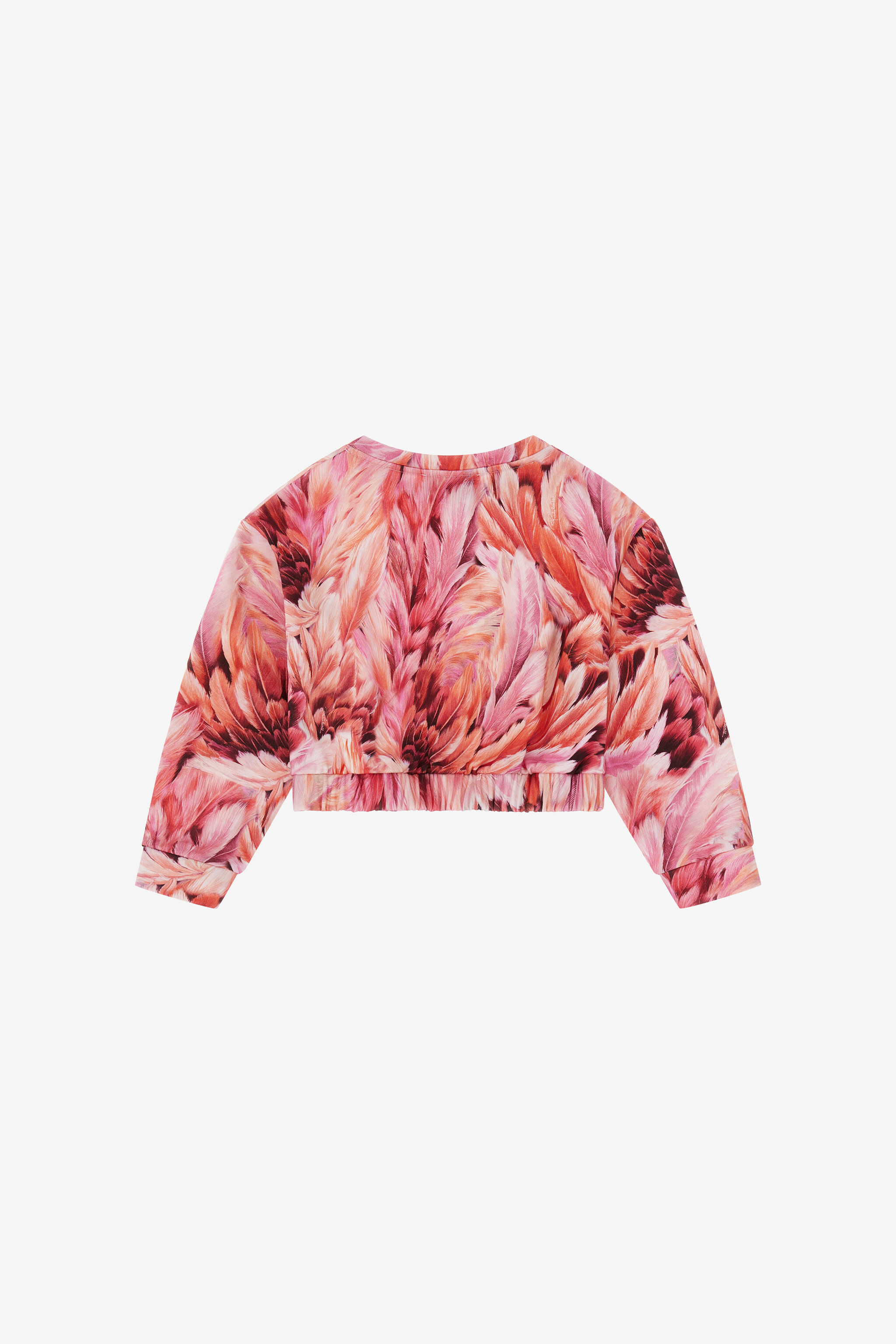 JU Cropped Sweatshirt With Plumage Print BABY PINK TJT68P-5ON15