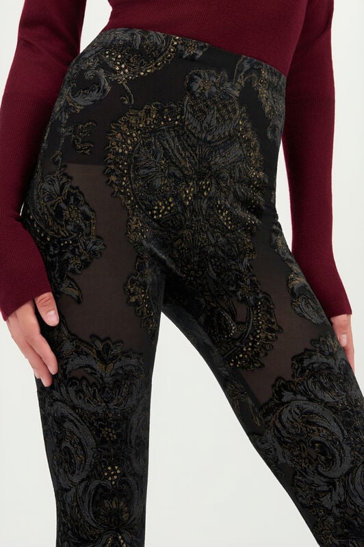 RC Leggings in ciniglia devoré con Stampa Ornamental BLACK WKT23A-6CR36