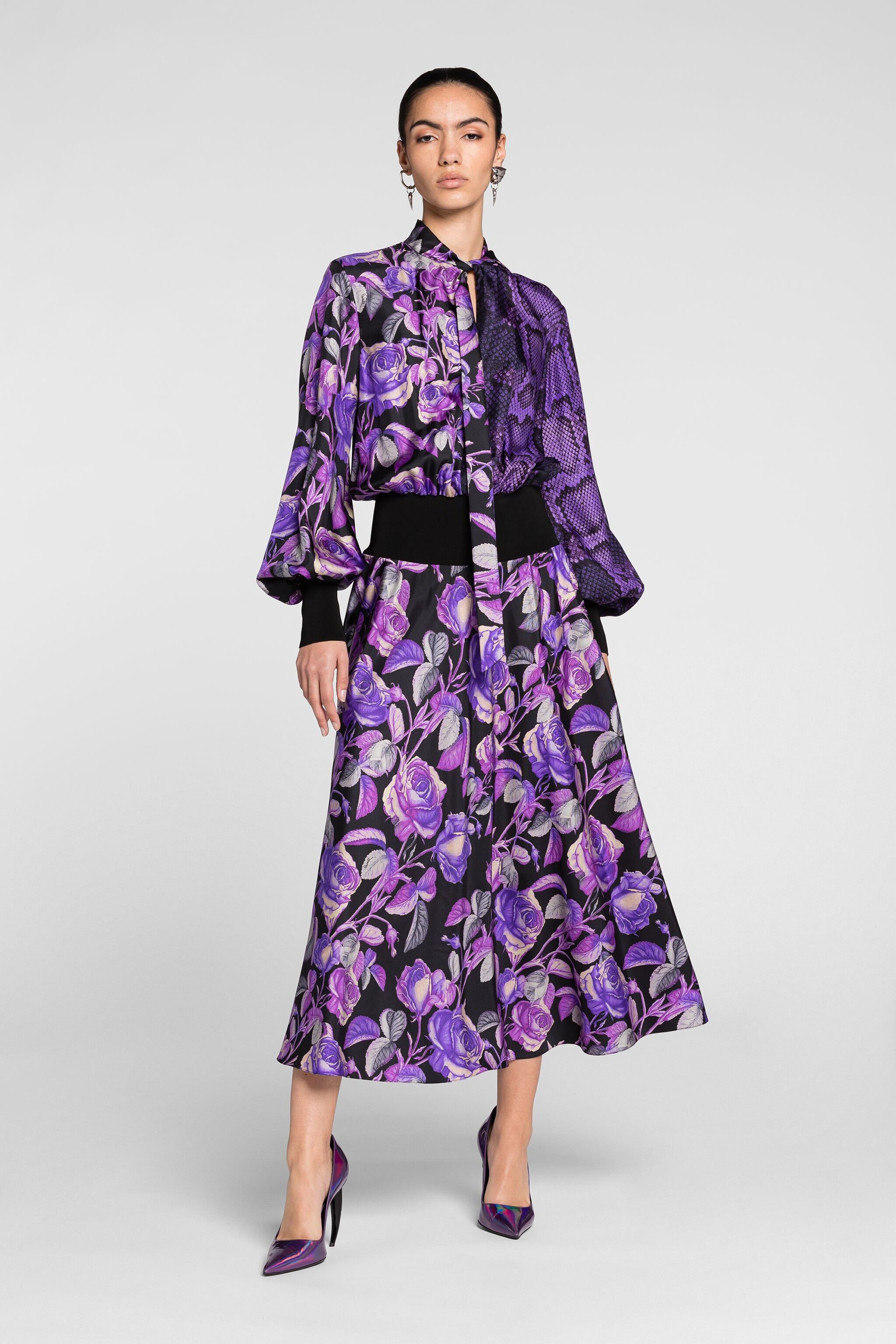 RC Abito midi con stampe Rose e Python Viola PQT117-5LF03