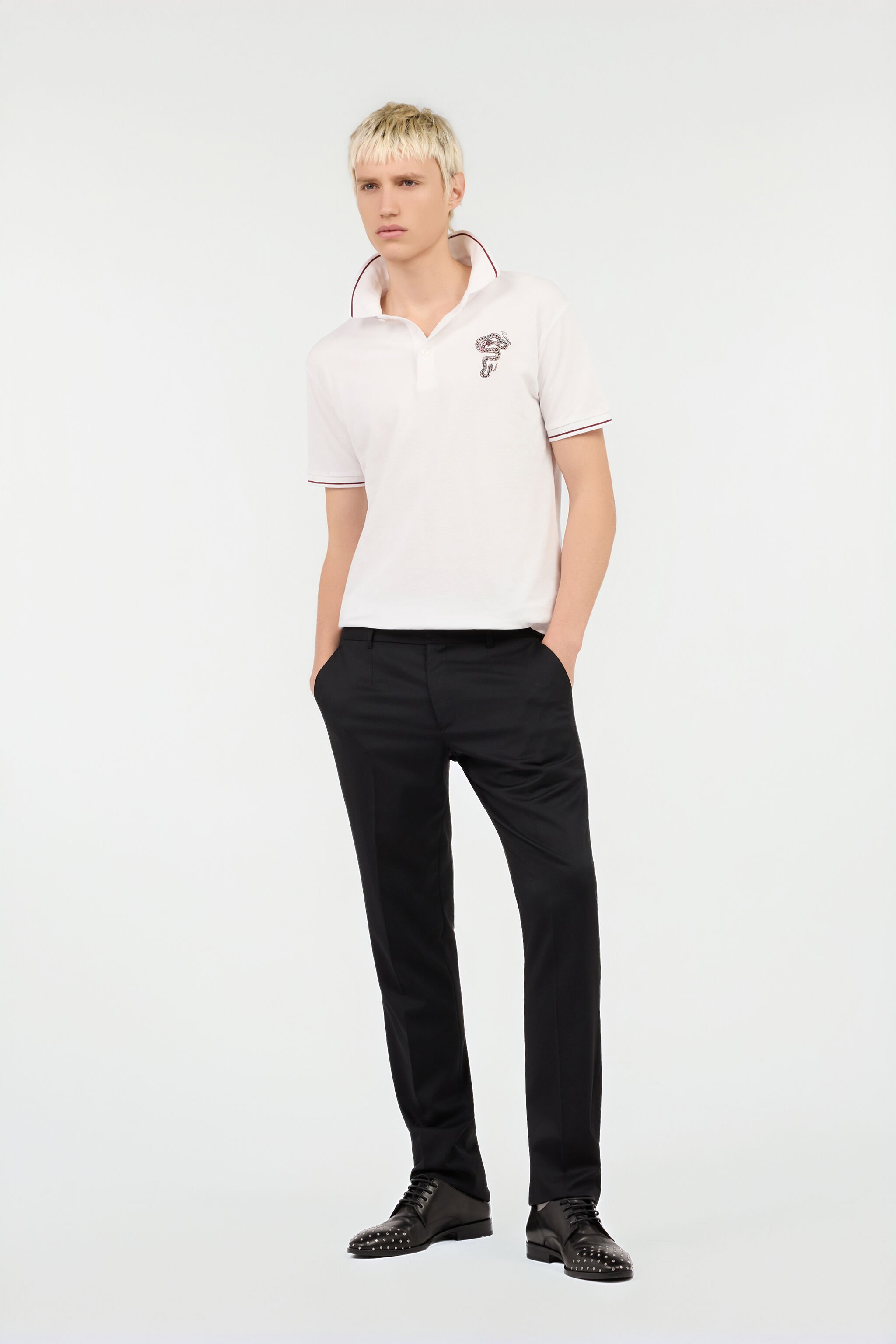 RC White Cotton Polo With Embroidered Snake RC White Cotton Polo With Embroidered Snake WHITE ROT60F-KB003