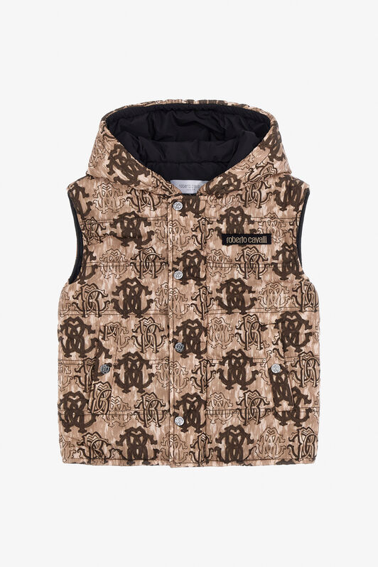 JU Piumino smanicato con stampa 3D Monogram Marrone chiaro TJT40F-5RM11