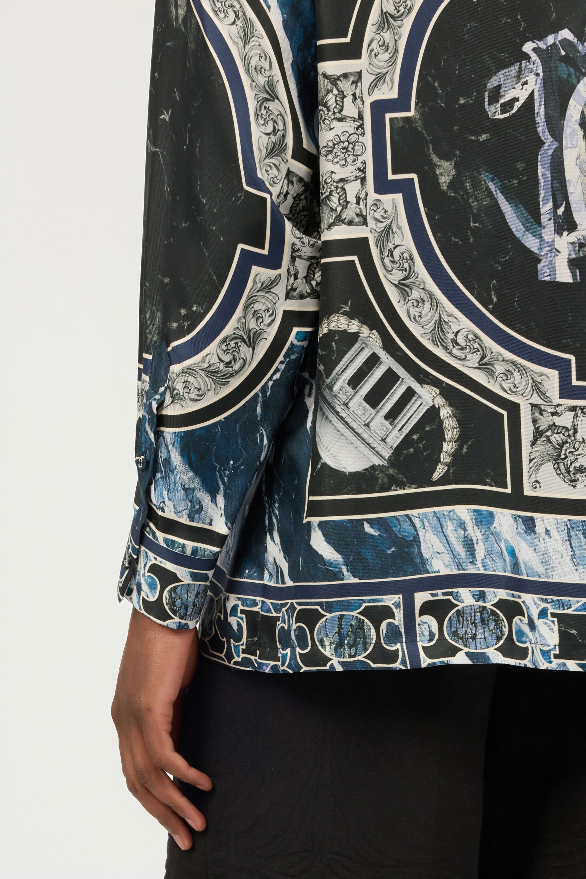 RC Shirt With Marble Print And Embellishments Dark blue URT723-4QN63