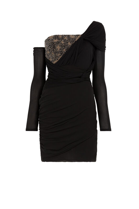 RC Sequin-Embellished Draped Mini Dress Black GWR150-GG001