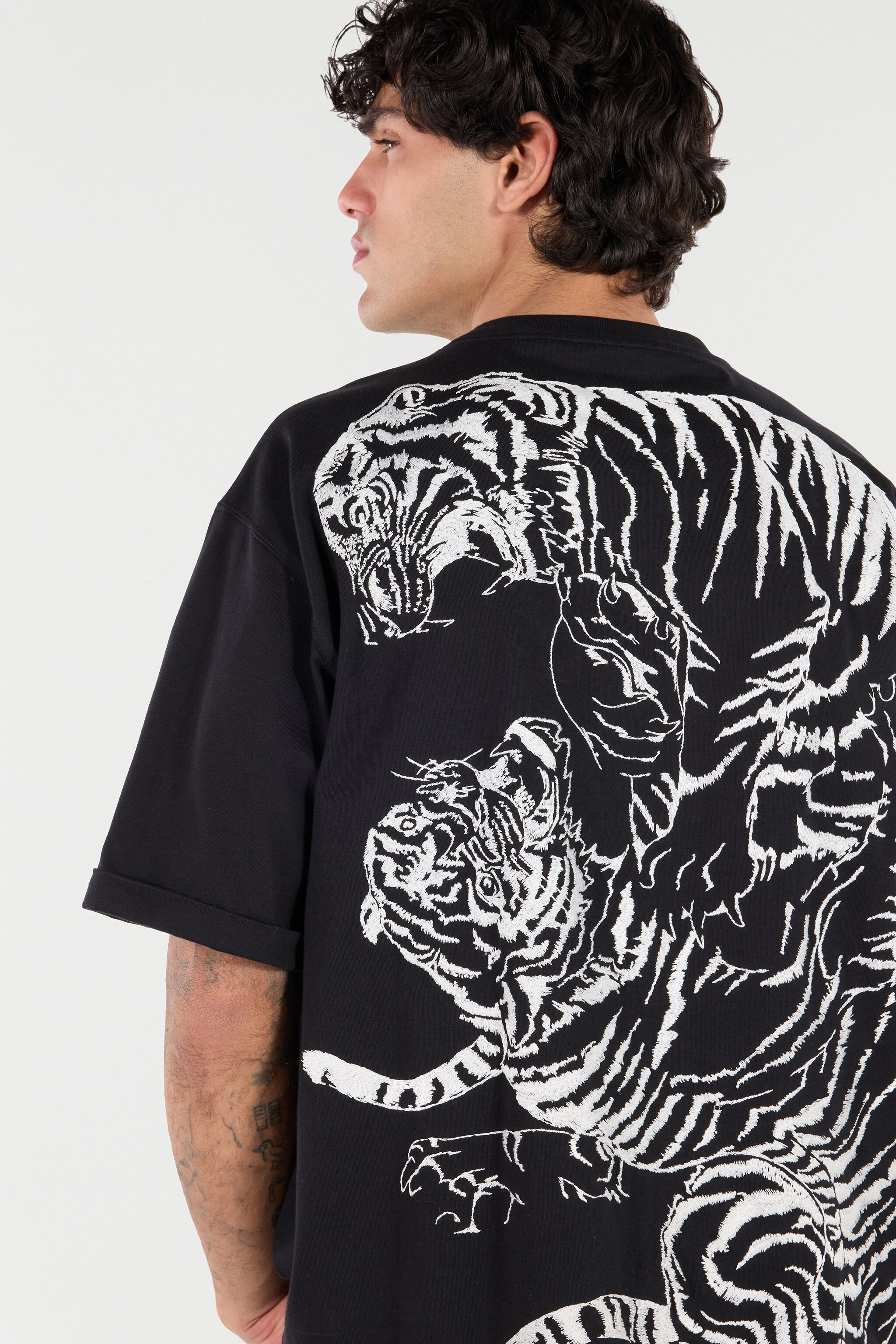 RC Cotton T-Shirt with Tigers and Logo Noir VRT62E-JD060
