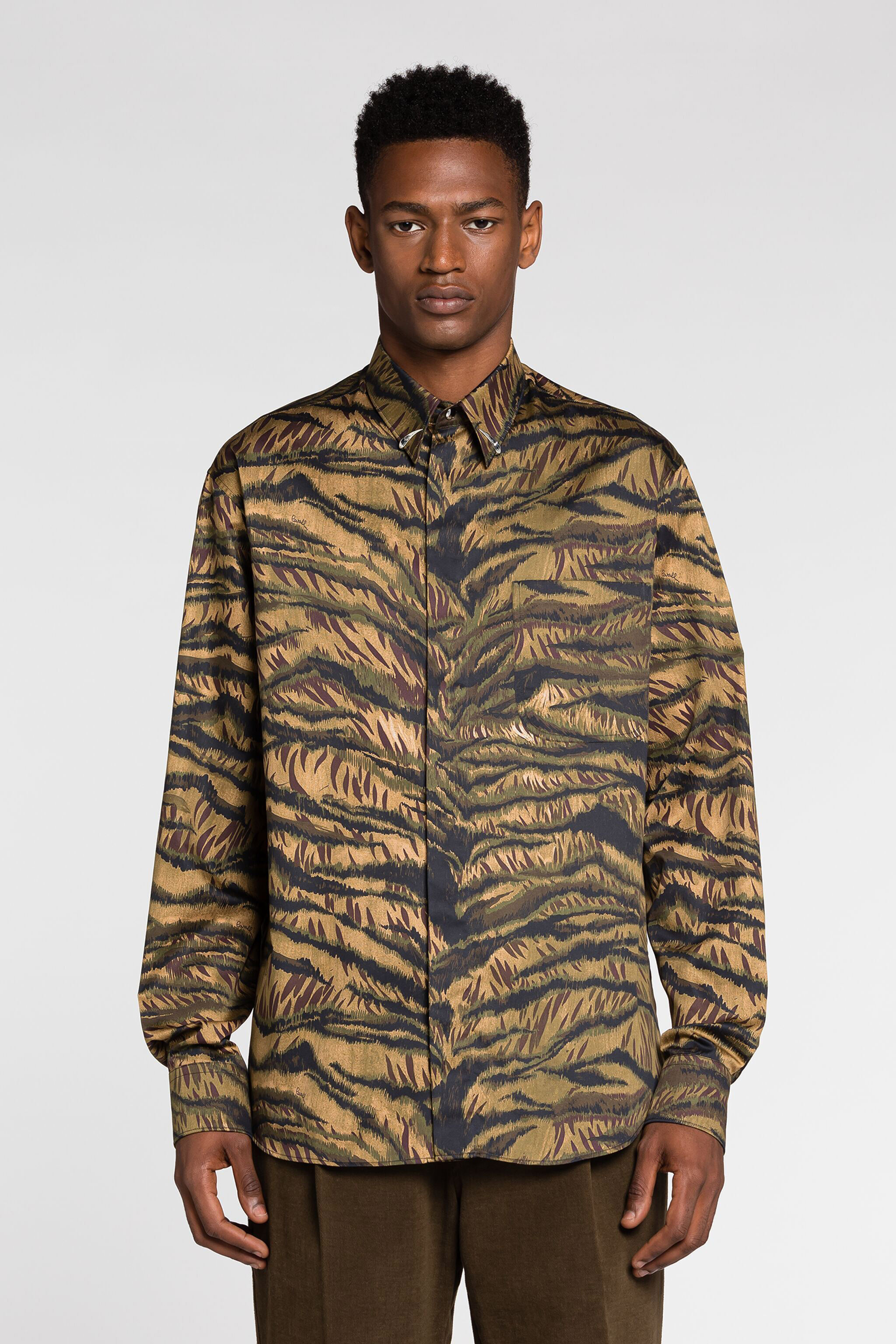 Tiger Print Cotton Shirt in Brown for Men Roberto Cavalli