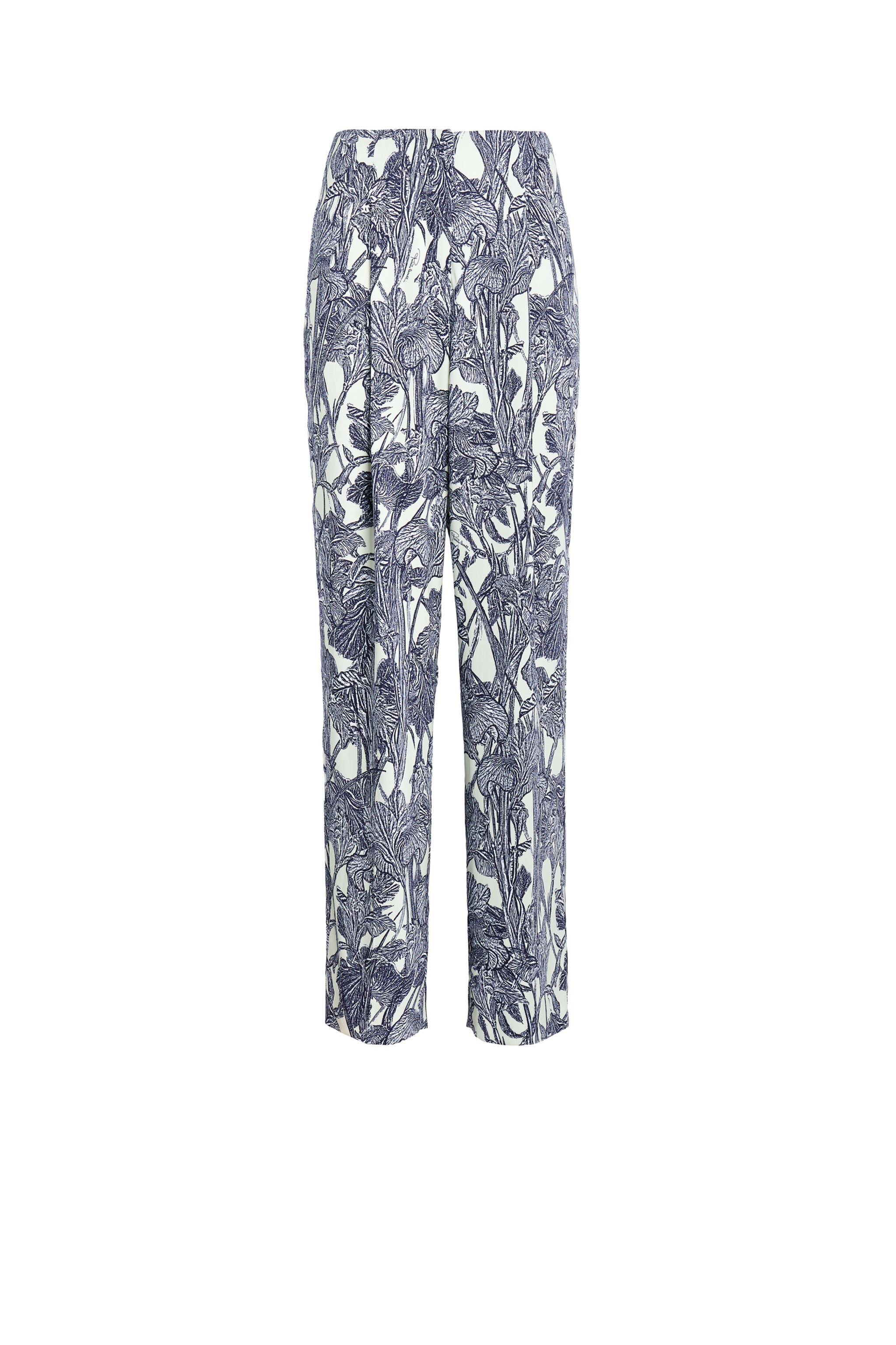 RC Iris print straight leg trousers IVORY/DARK NAVY HQT211-ORM05