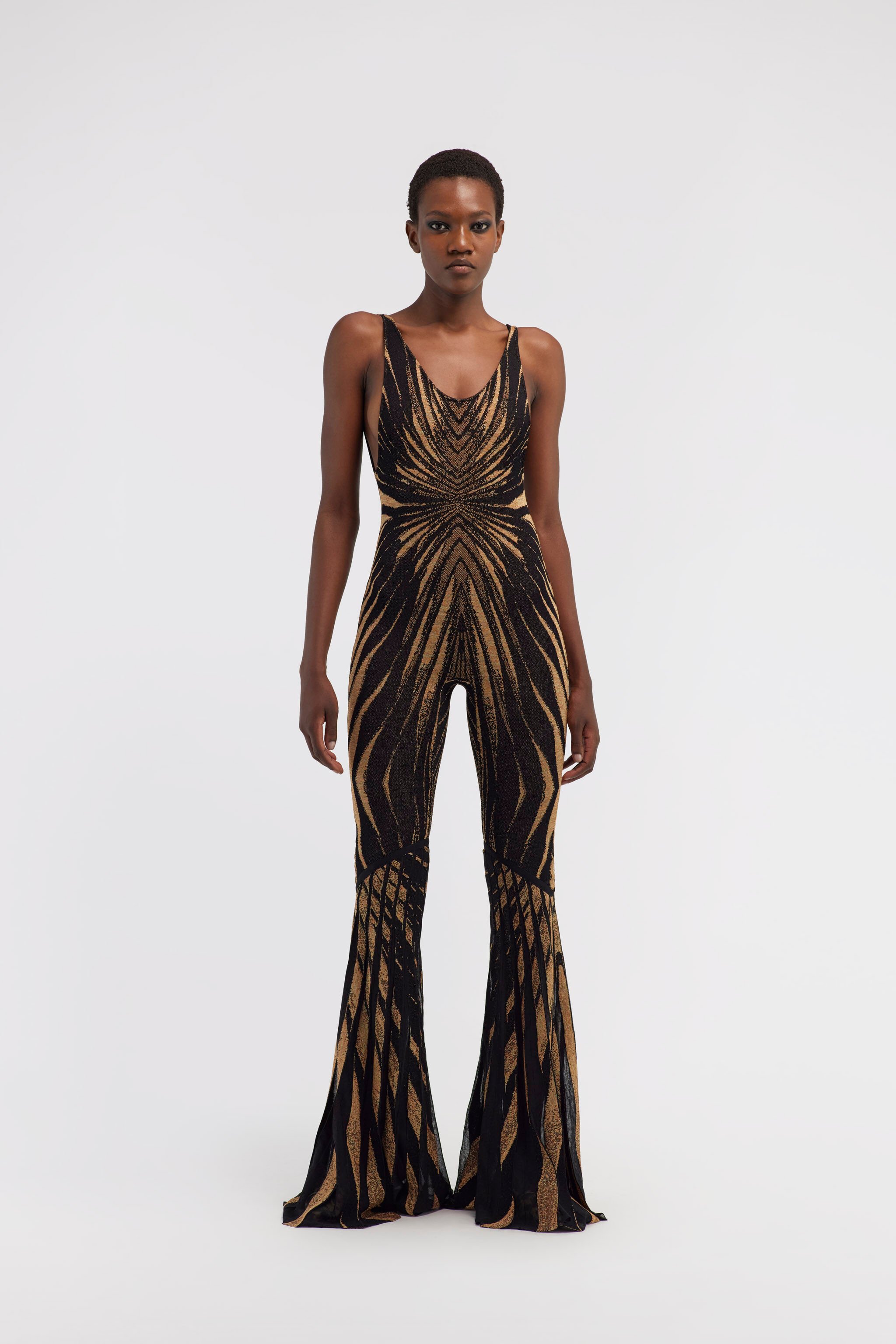 RC Knit jumpsuit with Ray of Gold print Gold RWM160-MI150