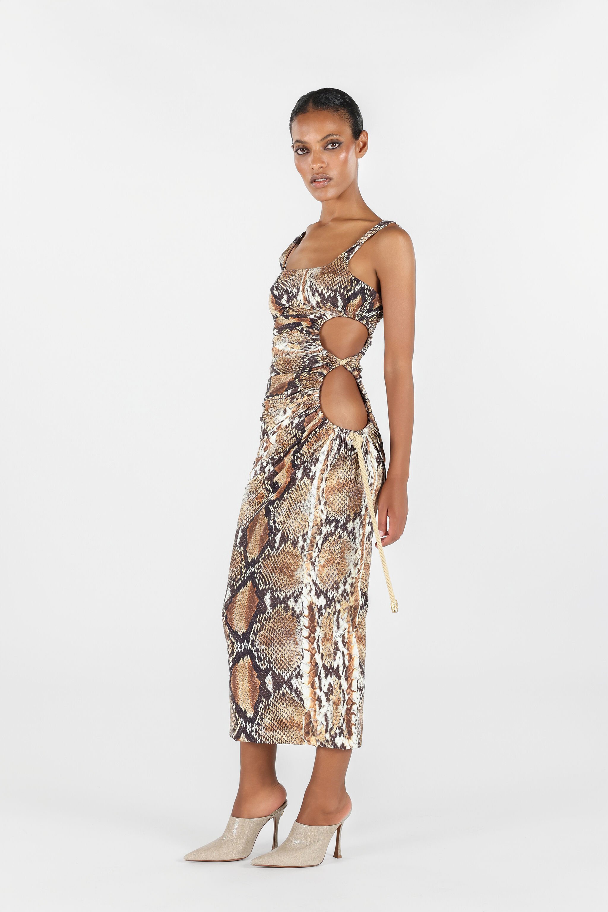 RC Python print midi dress Brown UWT137-LNN93