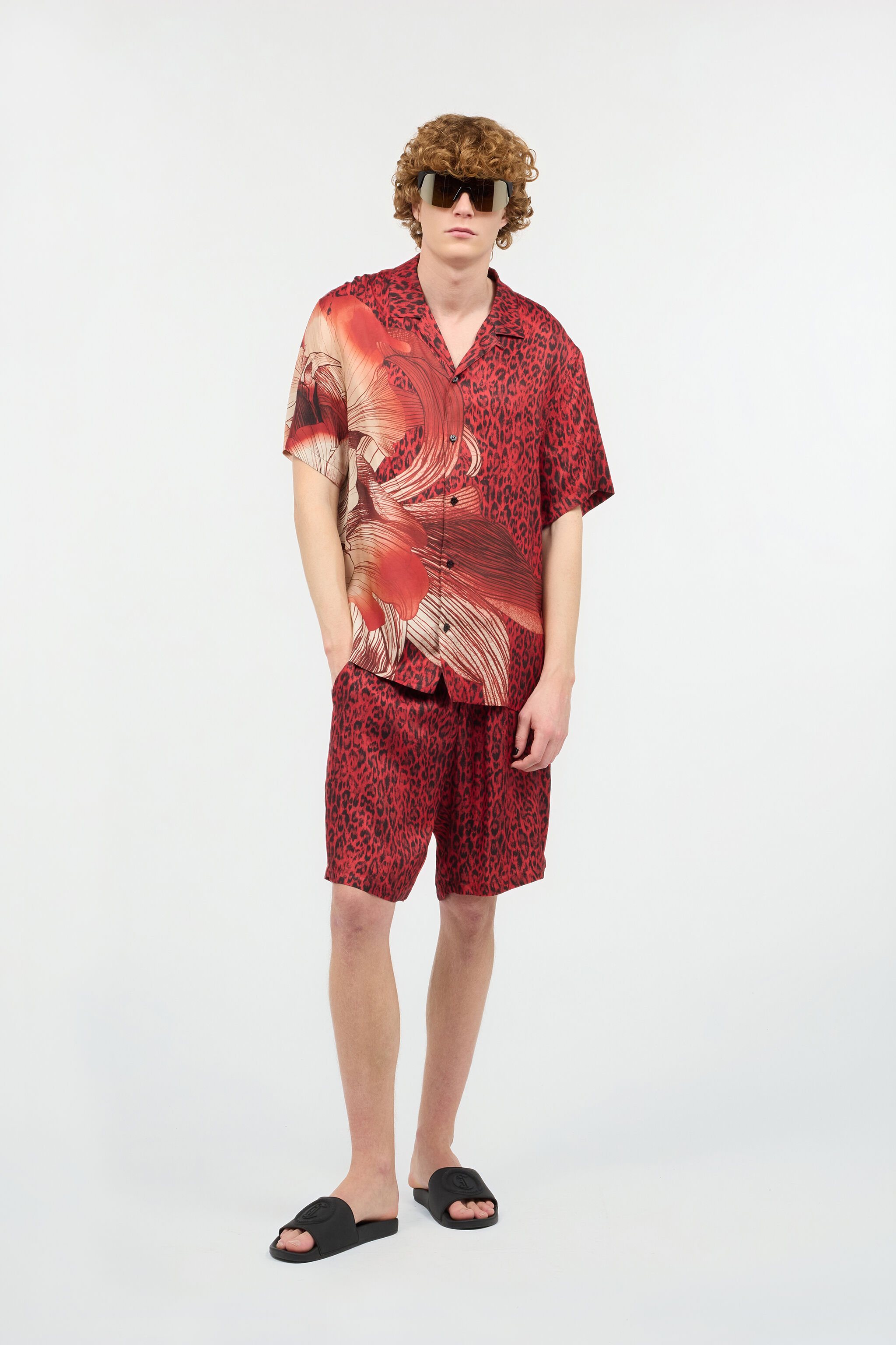 JC Shorts With Jaguar Skin Print Red UFT013-UF033