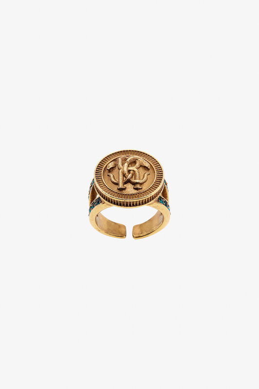 RC Anillo Con Monograma Mirror Snake Y Cristales Oro TKG026-AM066