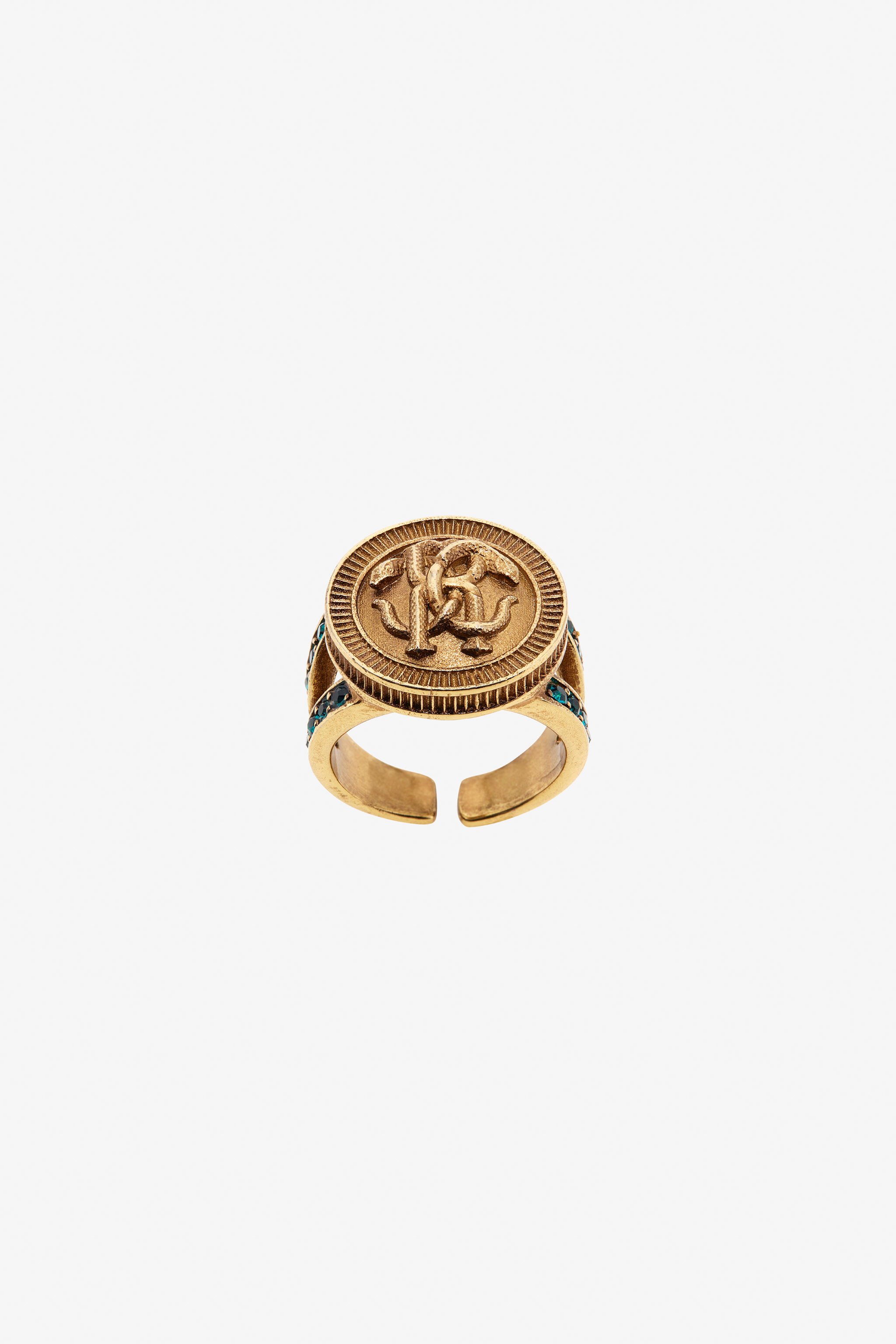 RC Anillo Con Monograma Mirror Snake Y Cristales Oro TKG026-AM066