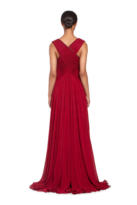 RC Pleated embellished gown Dark red IQR101-GG001