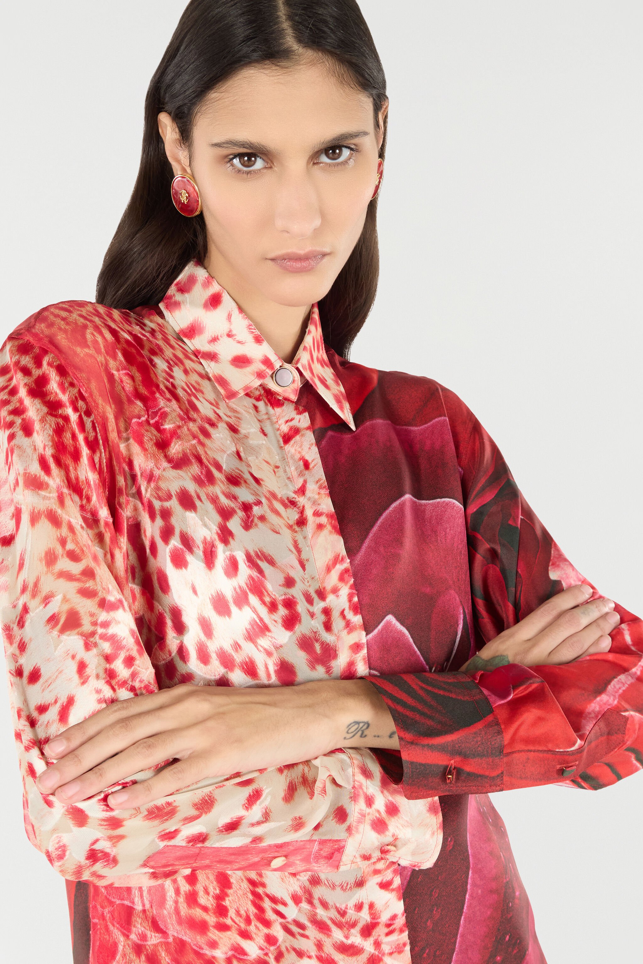 RC Shirt With Jaguar Skin And Rose Print Red UKT704-4QN48