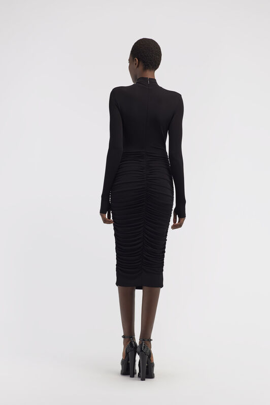 RC Midi-Kleid mit Rüschen und Steinen Schwarz RWT141-JJ036