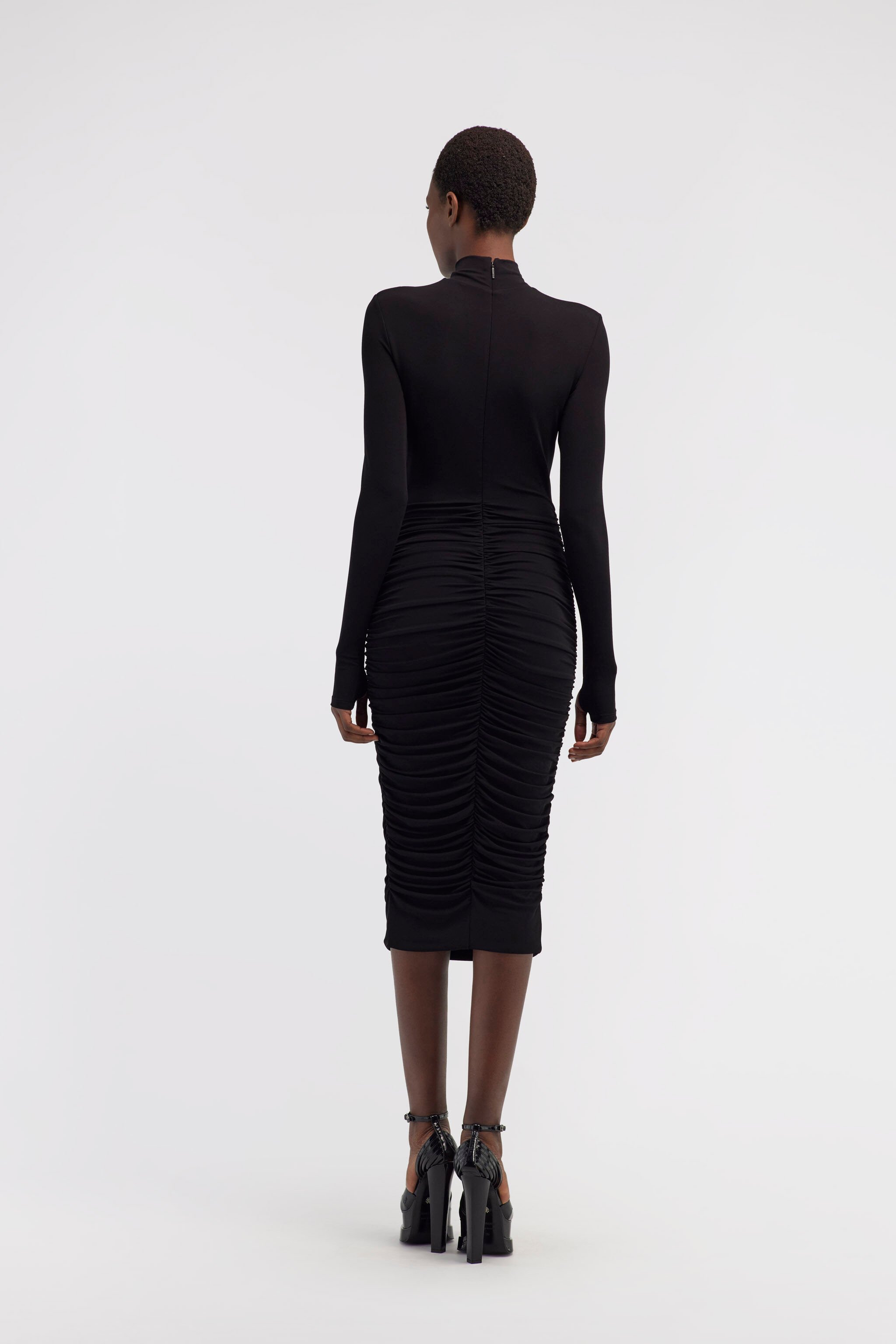 RC Midi-Kleid mit Rüschen und Steinen Schwarz RWT141-JJ036