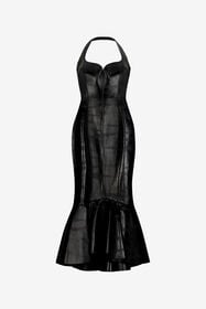 ${brand} Black Genuine Leather Midi Dress ${colorDescription} ${masterID}