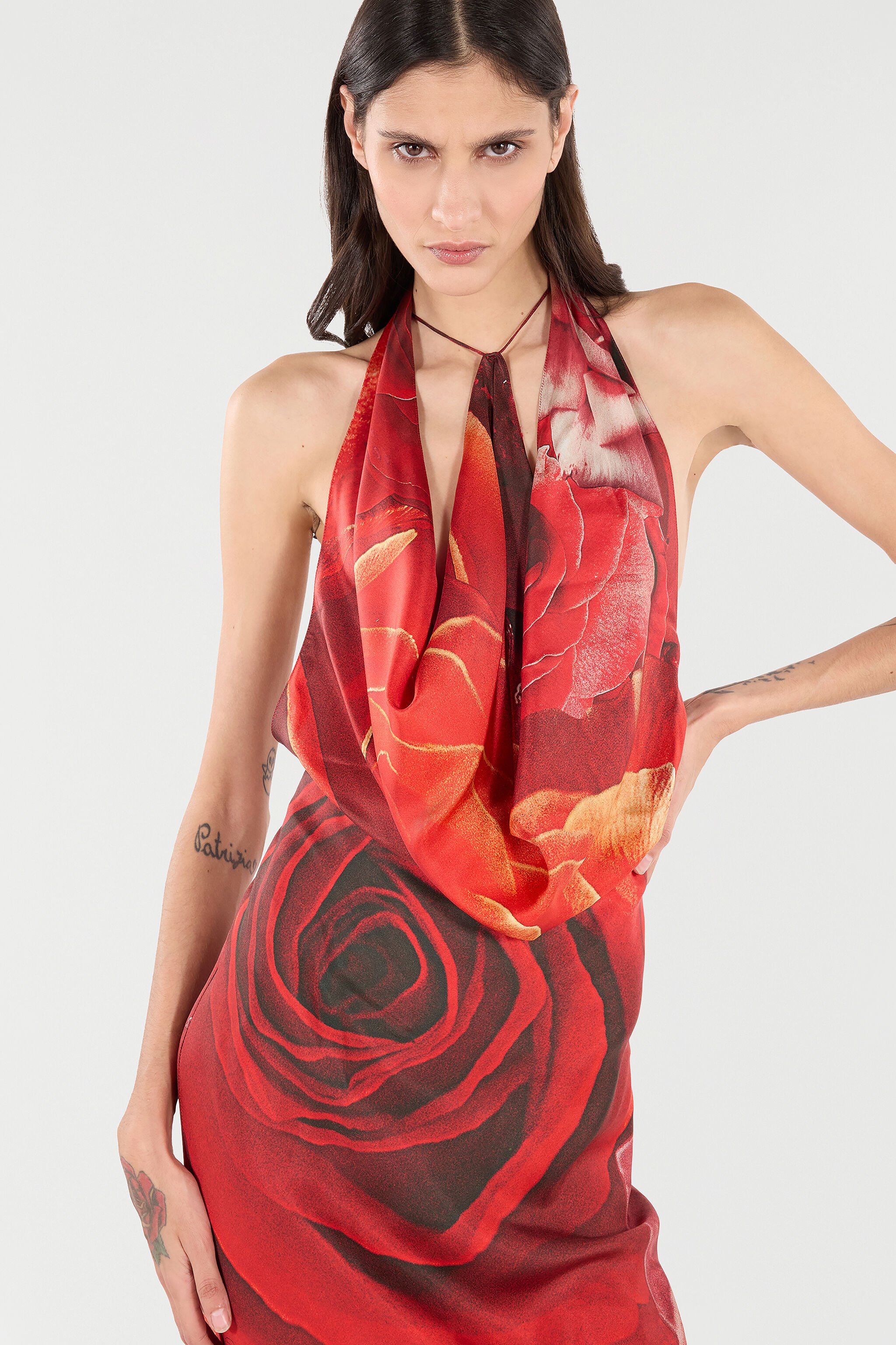 RC Langes Kleid Mit Print Rose Rot UKT123-4QN48