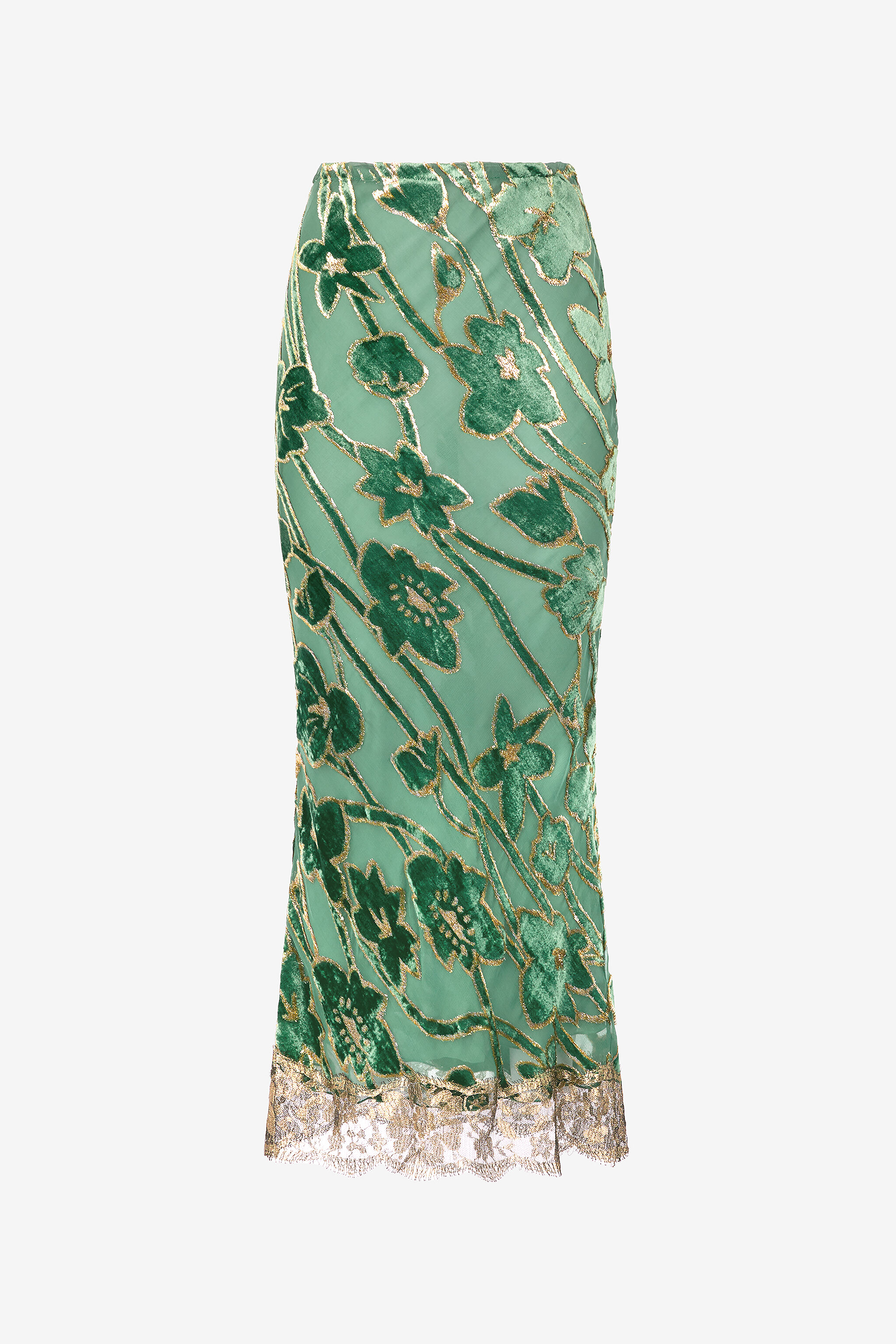 RC Long Skirt in Silk Blend VERDE/ORO VKT303-FC007