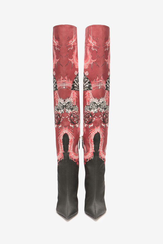 RC Knee-High Boots with Dragon Print RC Knee-High Boots with Dragon Print NERO/BIANCO/ROSSO VKS019-FL172