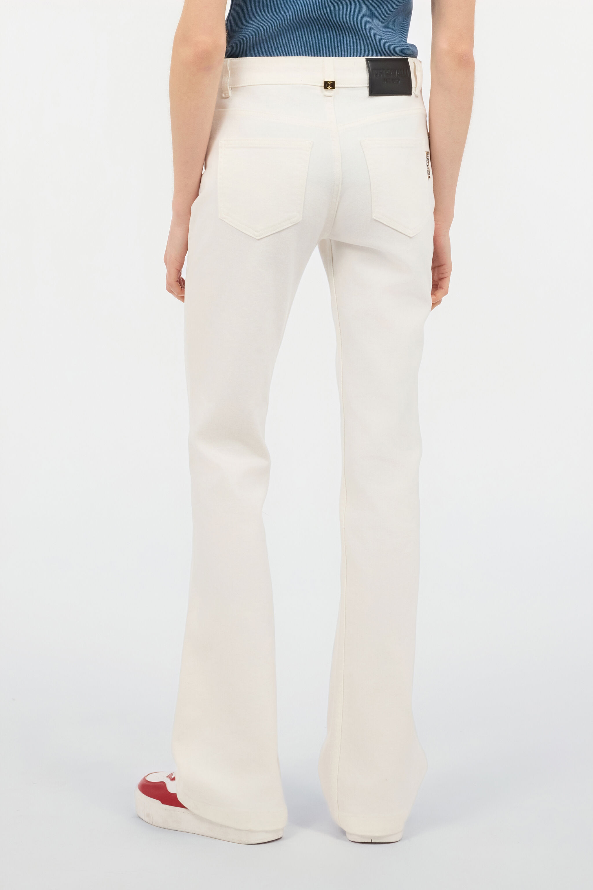 JC Pantalones Évasé De Algodón Elástico Blanco UFJ008-UF135