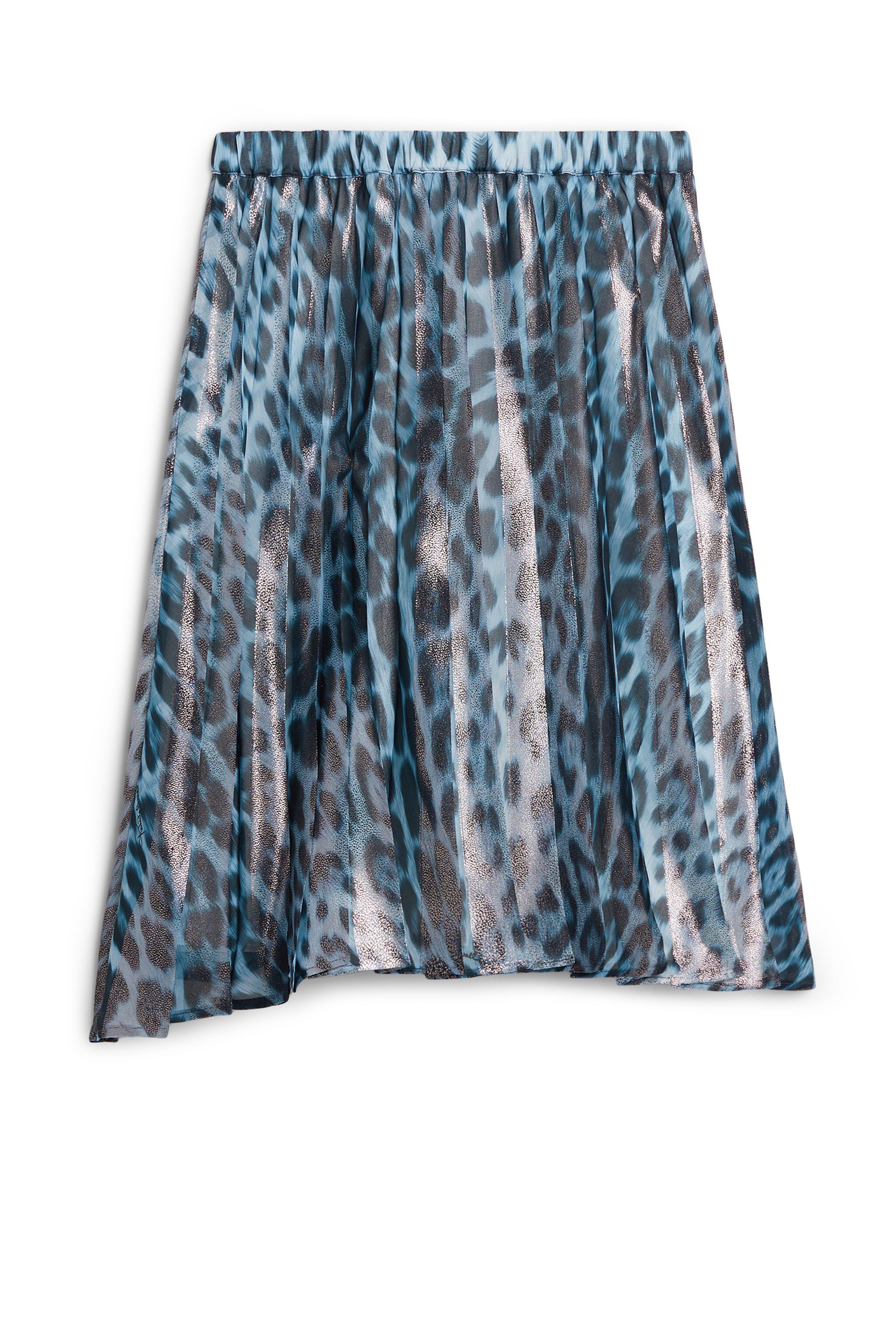 JU Jaguar print pleated foil skirt LIGHT BLUE/BLACK JJT304-HBS73